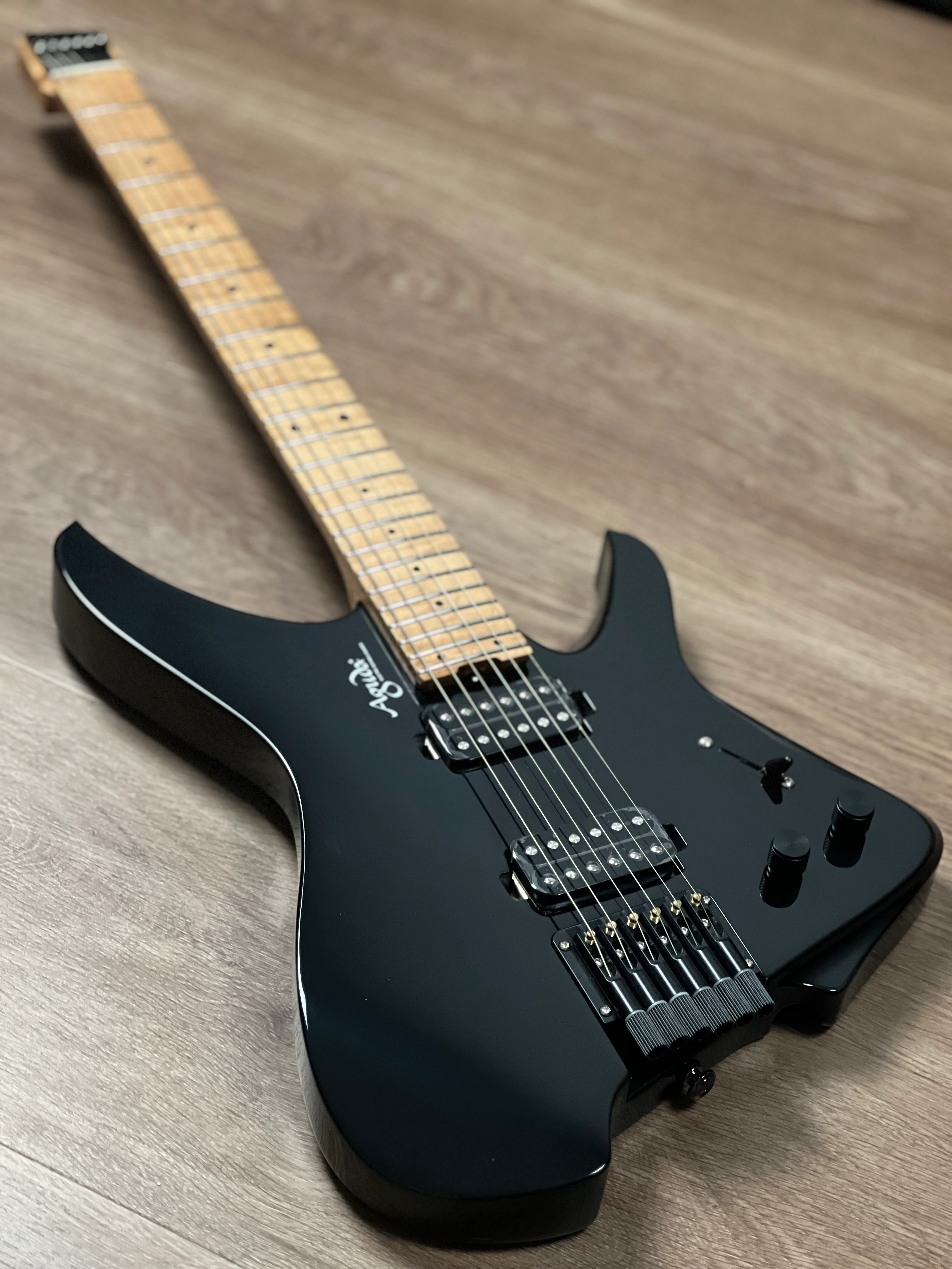 Aguda Musicboy with Premium Glossy Roasted Flame Maple Neck in Black 1 - Image 2