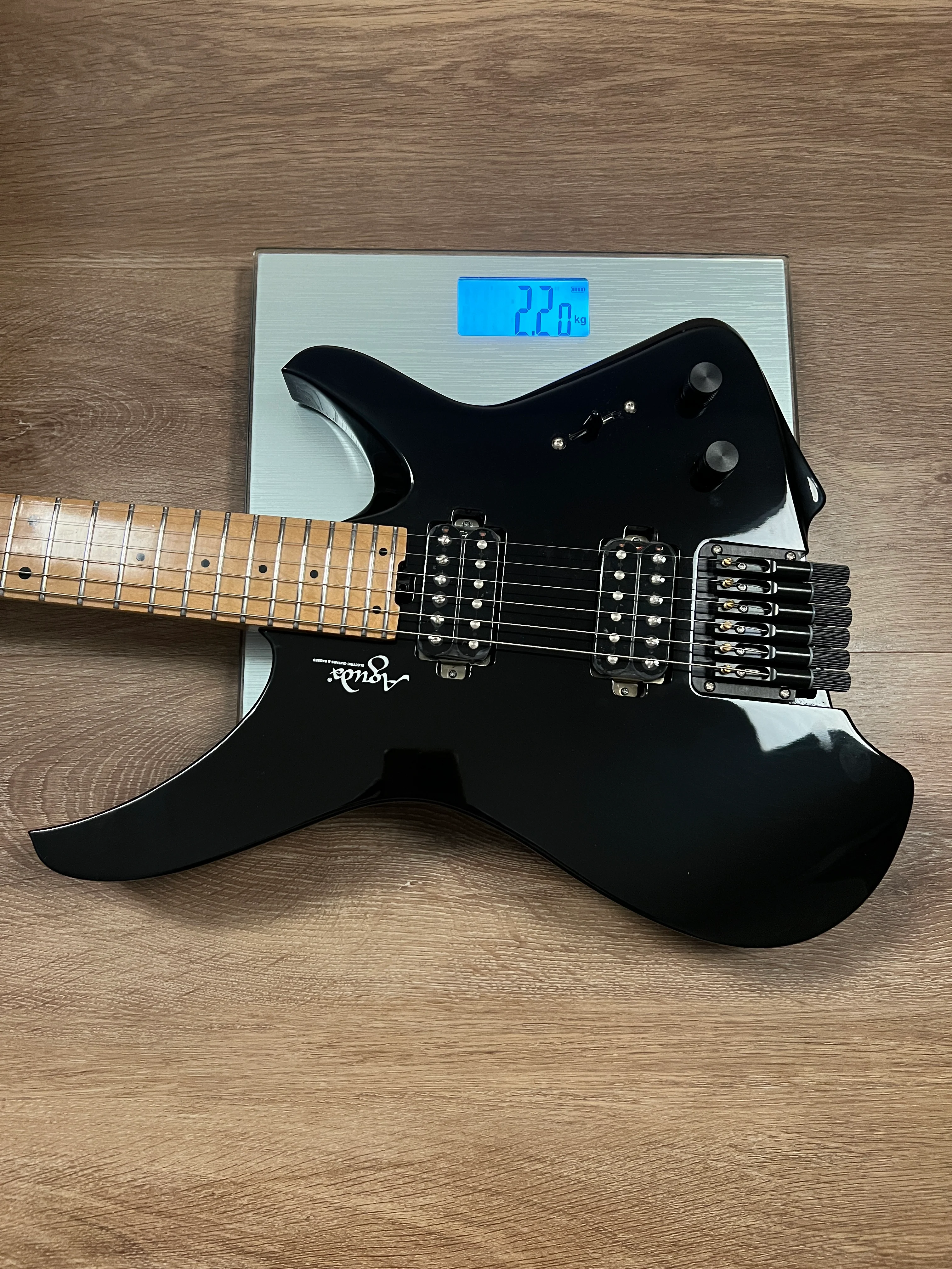 Aguda Musicboy with Premium Glossy Roasted Flame Maple Neck in Black 2 - Image 12