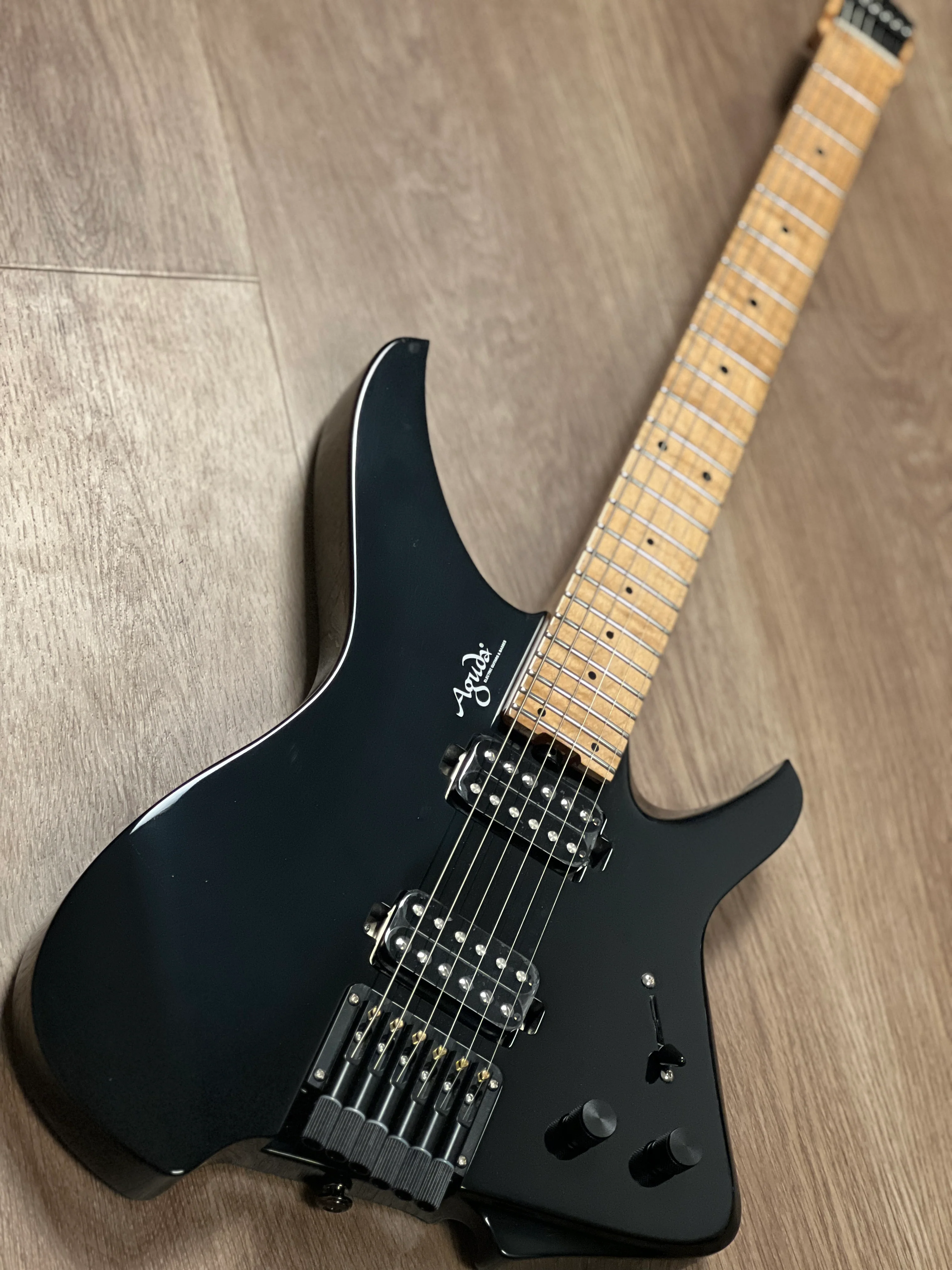Aguda Musicboy with Premium Glossy Roasted Flame Maple Neck in Black 2 - Image 3