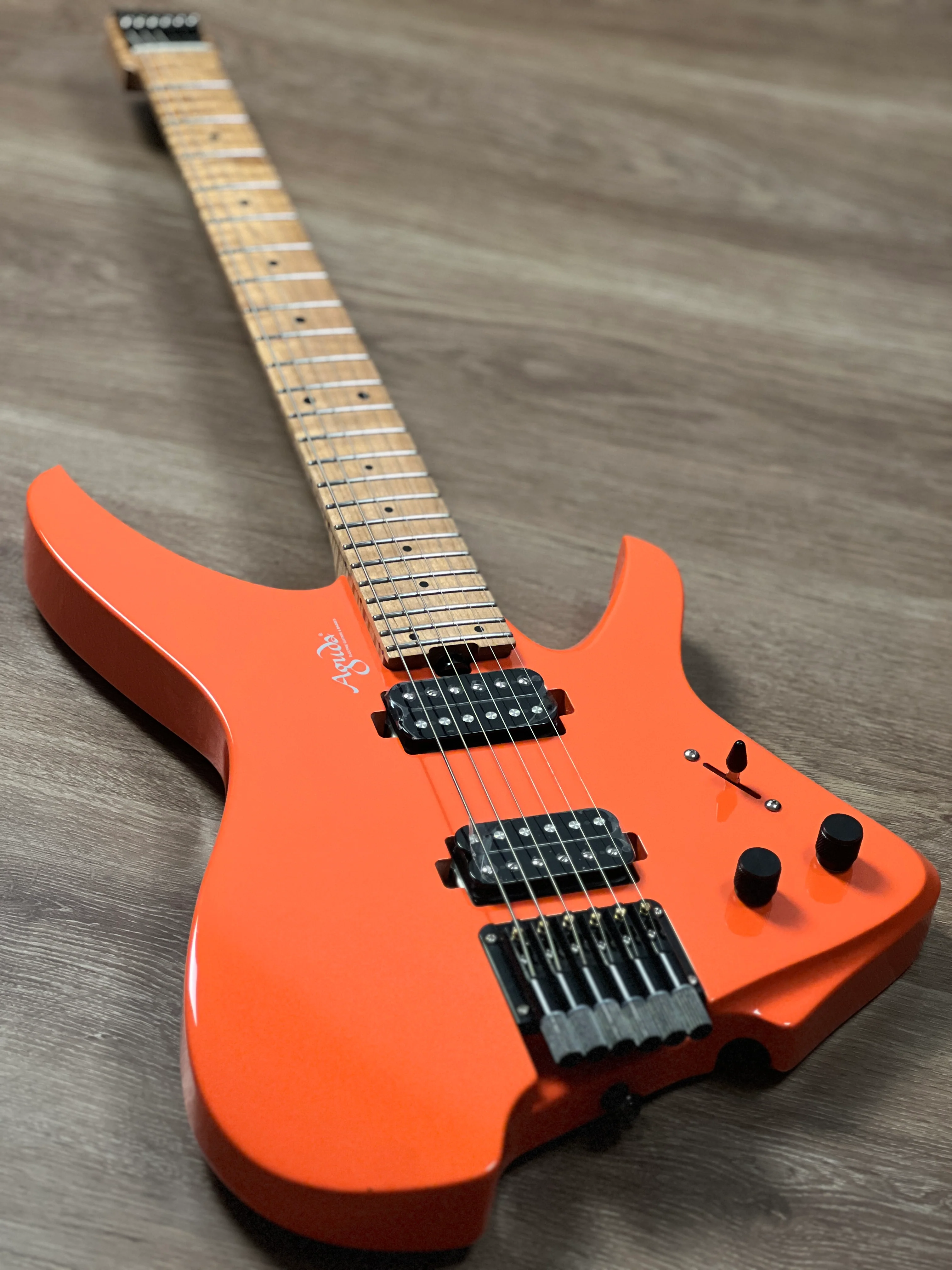Aguda Musicboy with Premium Glossy Roasted Flame Maple Neck in Capri Orange - Image 4