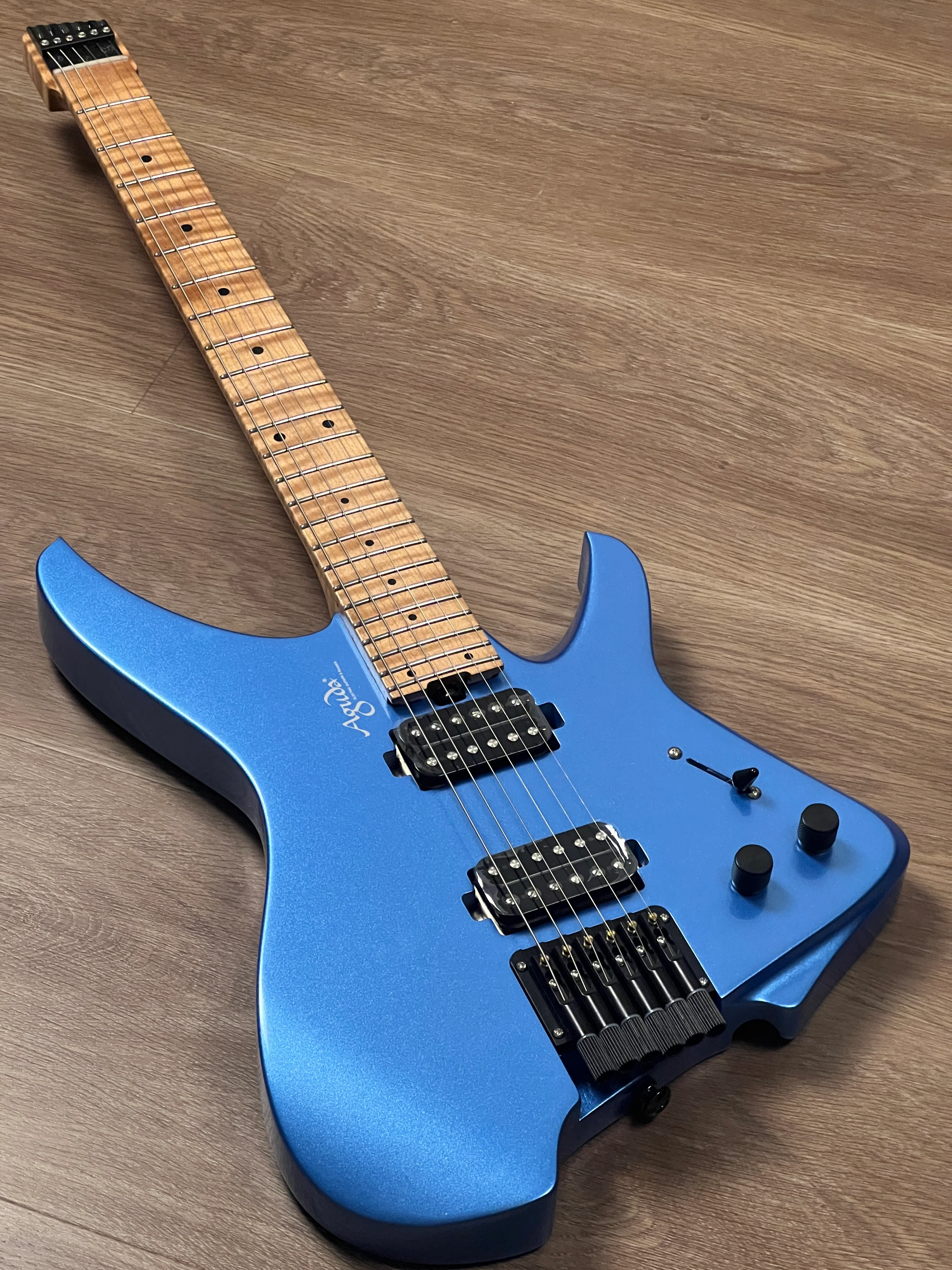 Aguda Musicboy with Premium Glossy Roasted Flame Maple Neck in Ice Blue Metallic - Image 2