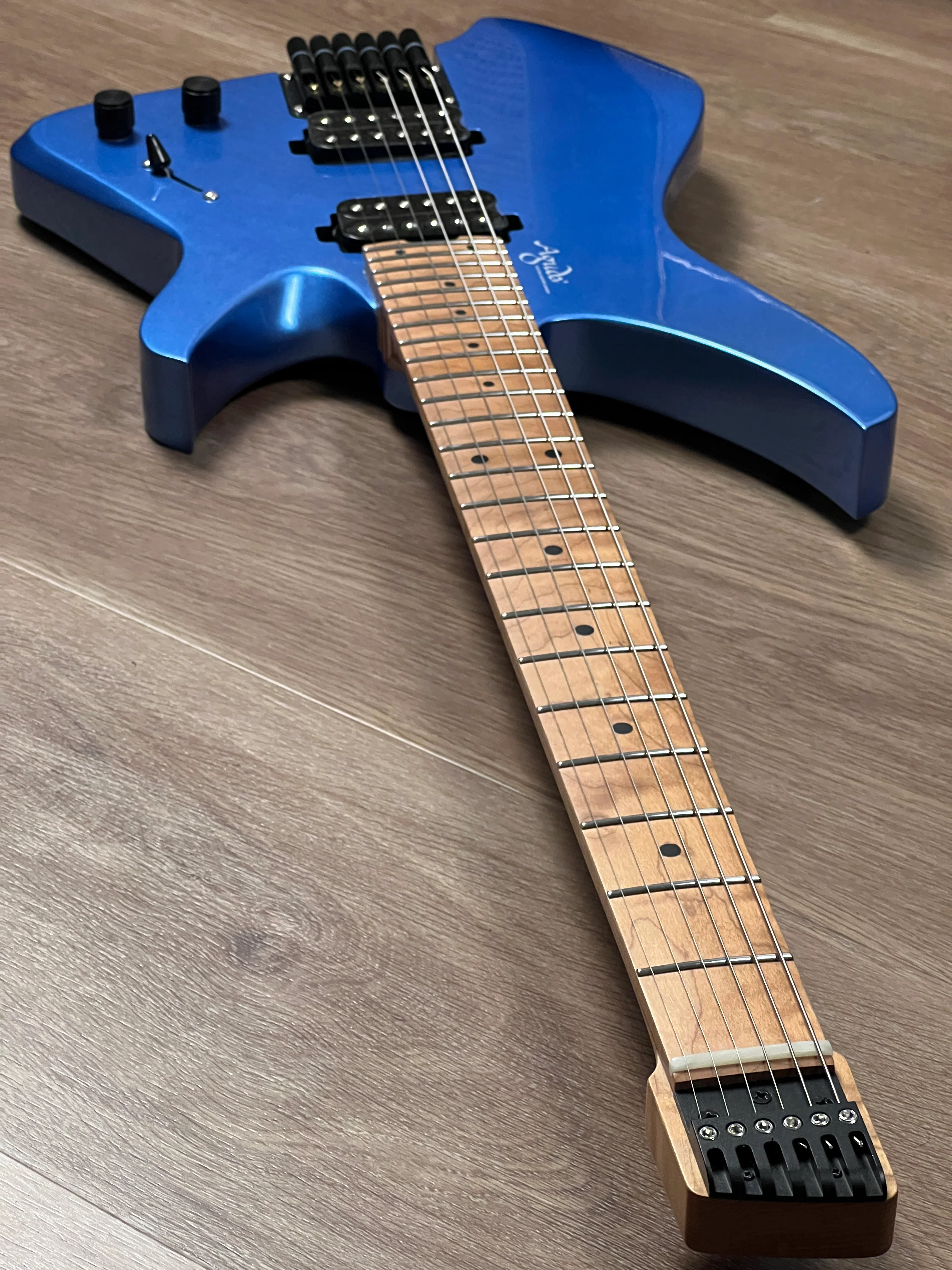 Aguda Musicboy with Premium Satin Roasted Flame Maple Neck in Ice Blue Metallic - Image 8