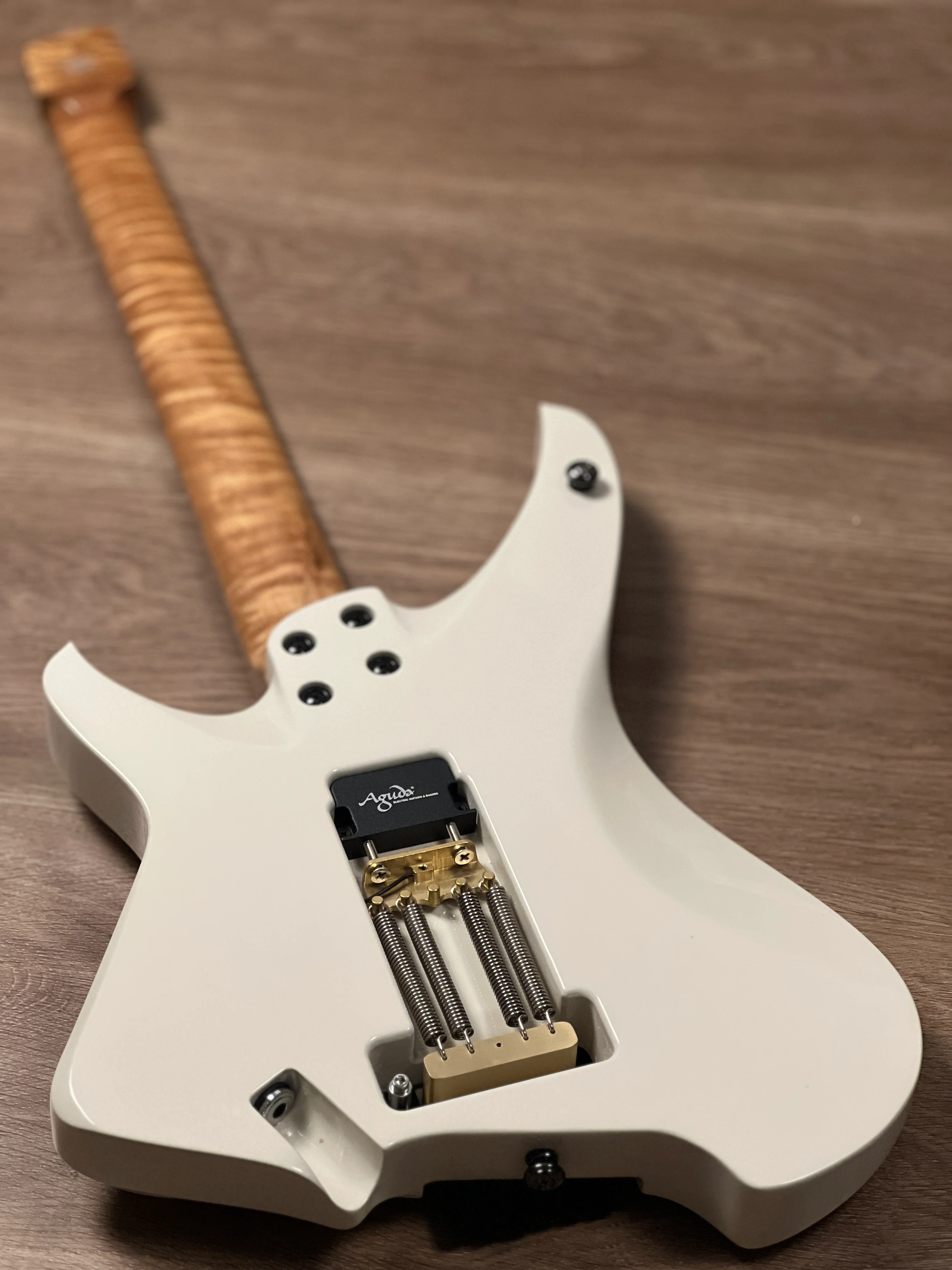 Aguda Musicboy Pro with Premium Glossy Roasted Flame Maple Neck in Olympic White 1 - Image 6