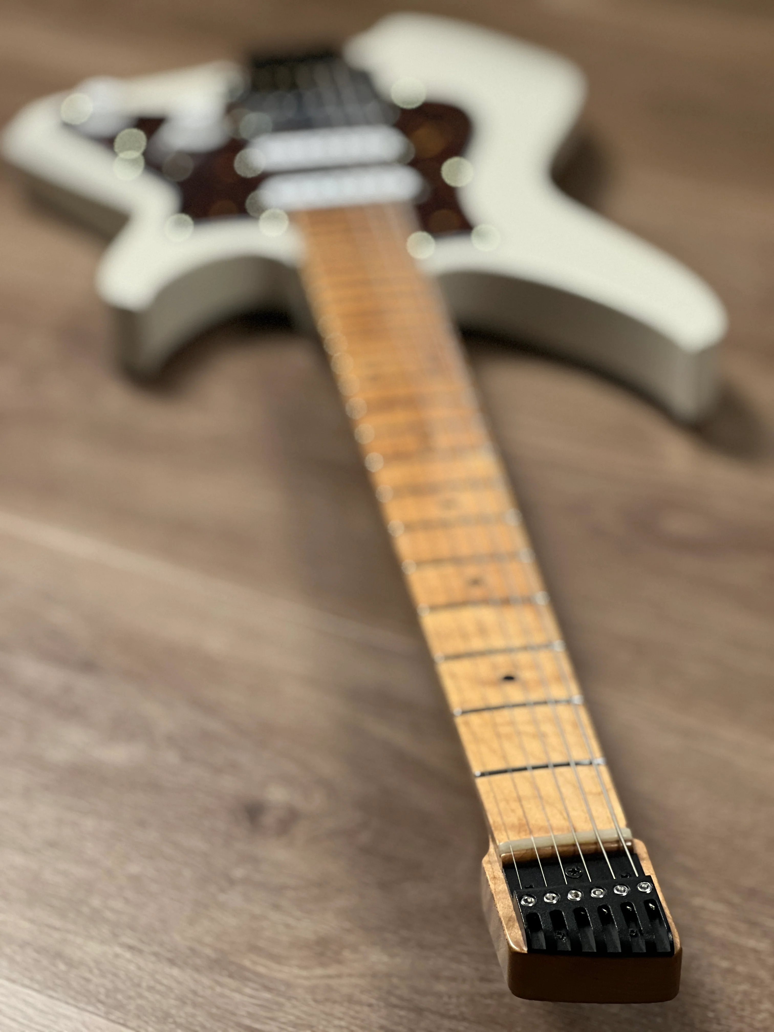 Aguda Musicboy Pro with Premium Glossy Roasted Flame Maple Neck in Olympic White 1 - Image 8