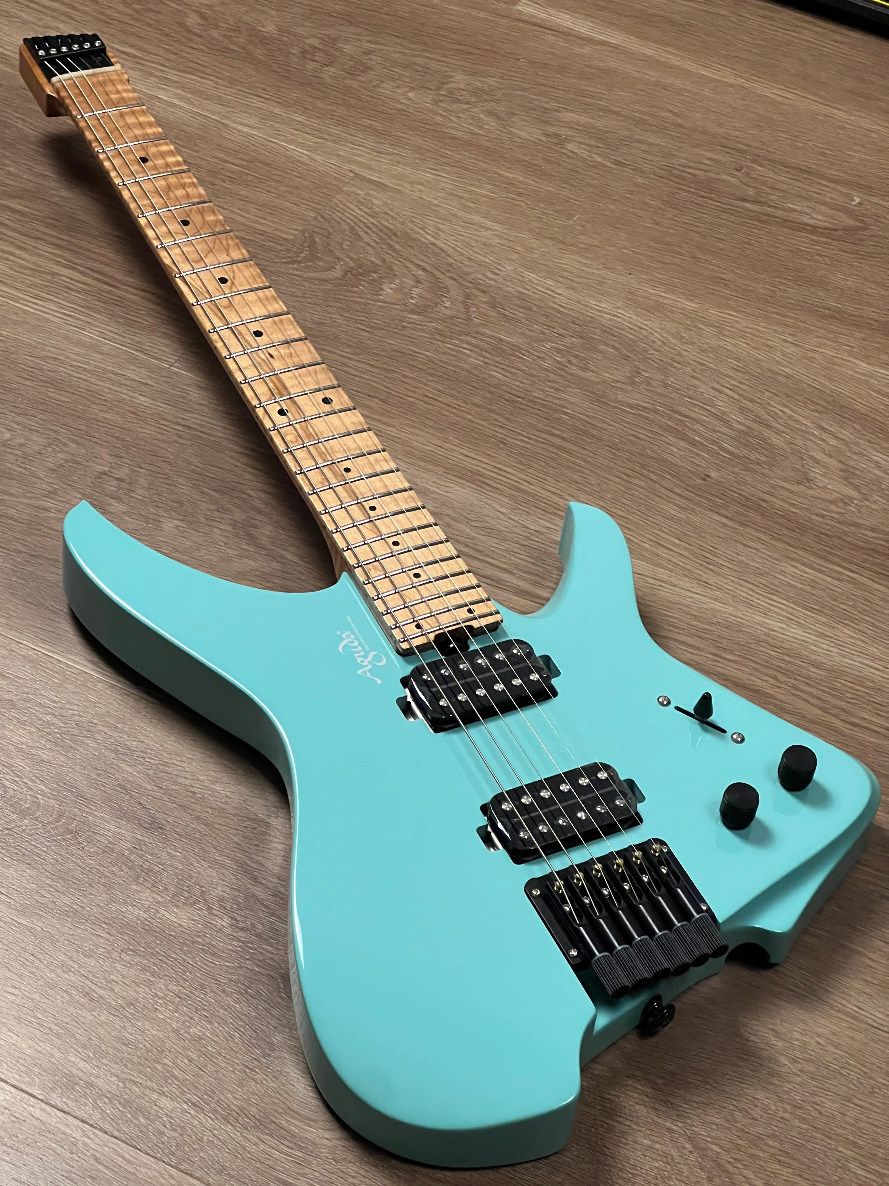 Aguda Musicboy with Premium Glossy Roasted Flame Maple Neck in in Seafoam Green 1 - Image 2