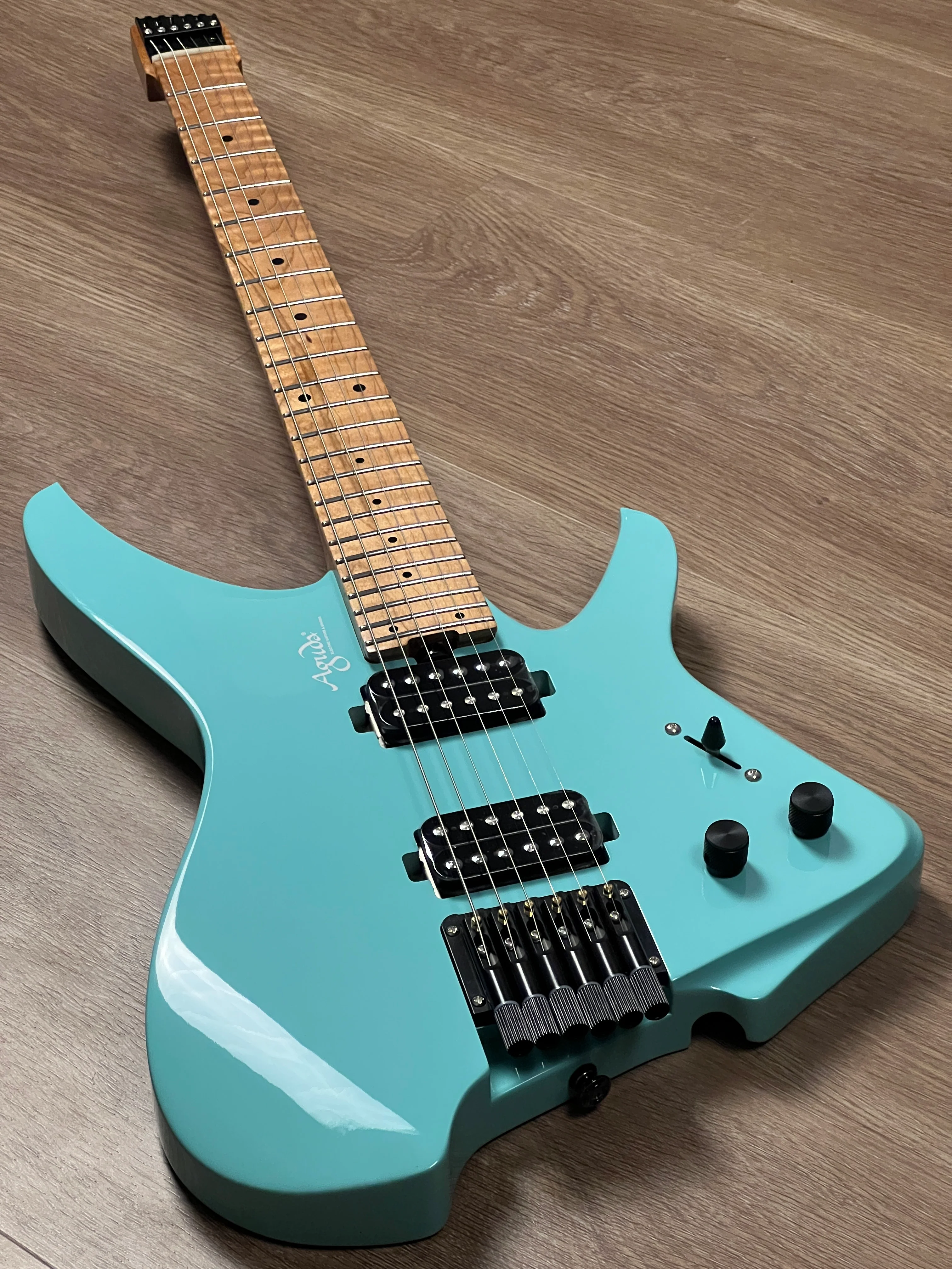 Aguda Musicboy with Premium Glossy Roasted Flame Maple Neck in in Seafoam Green 1 - Image 4