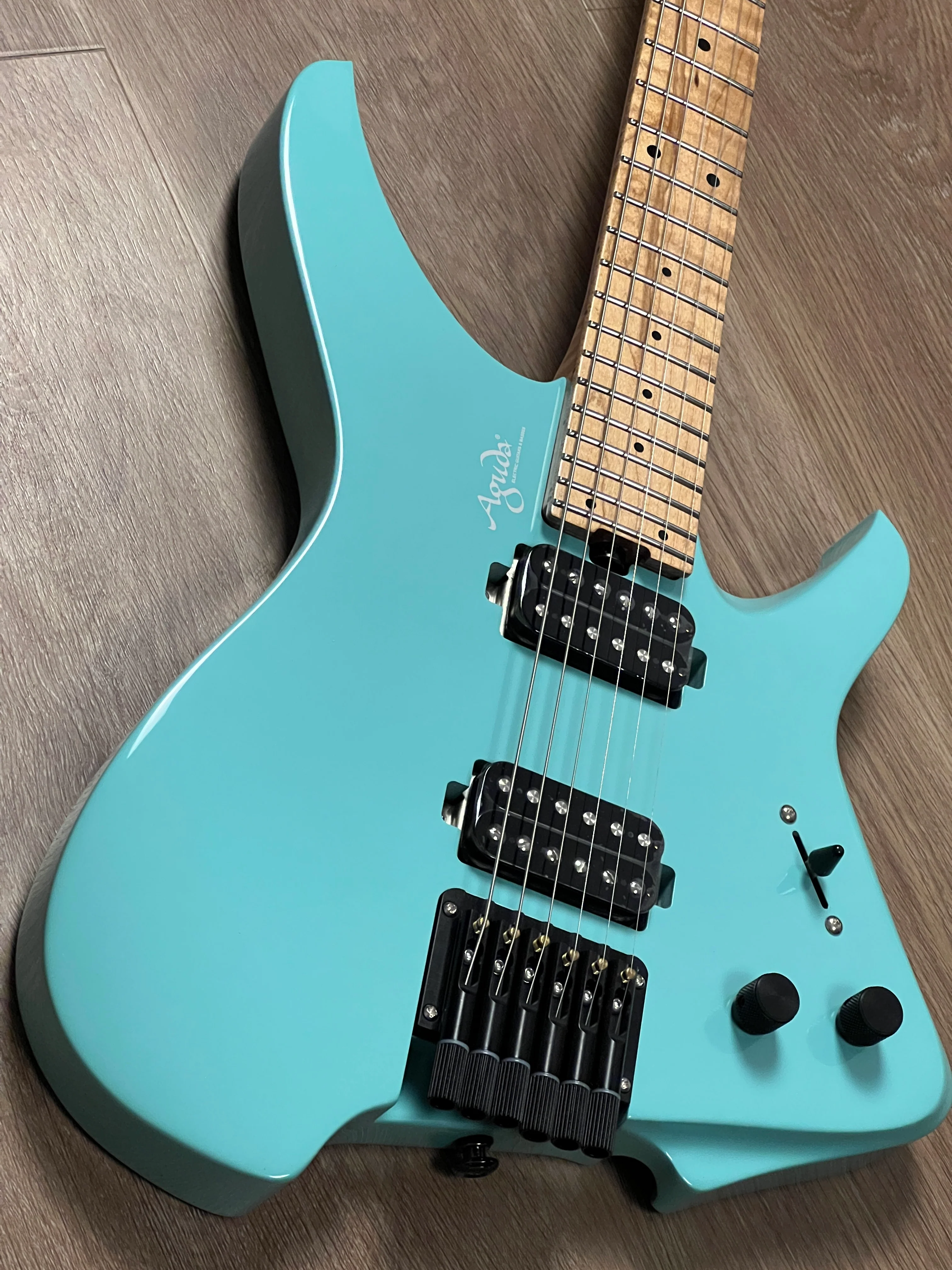 Aguda Musicboy with Premium Glossy Roasted Flame Maple Neck in in Seafoam Green 1 - Image 5