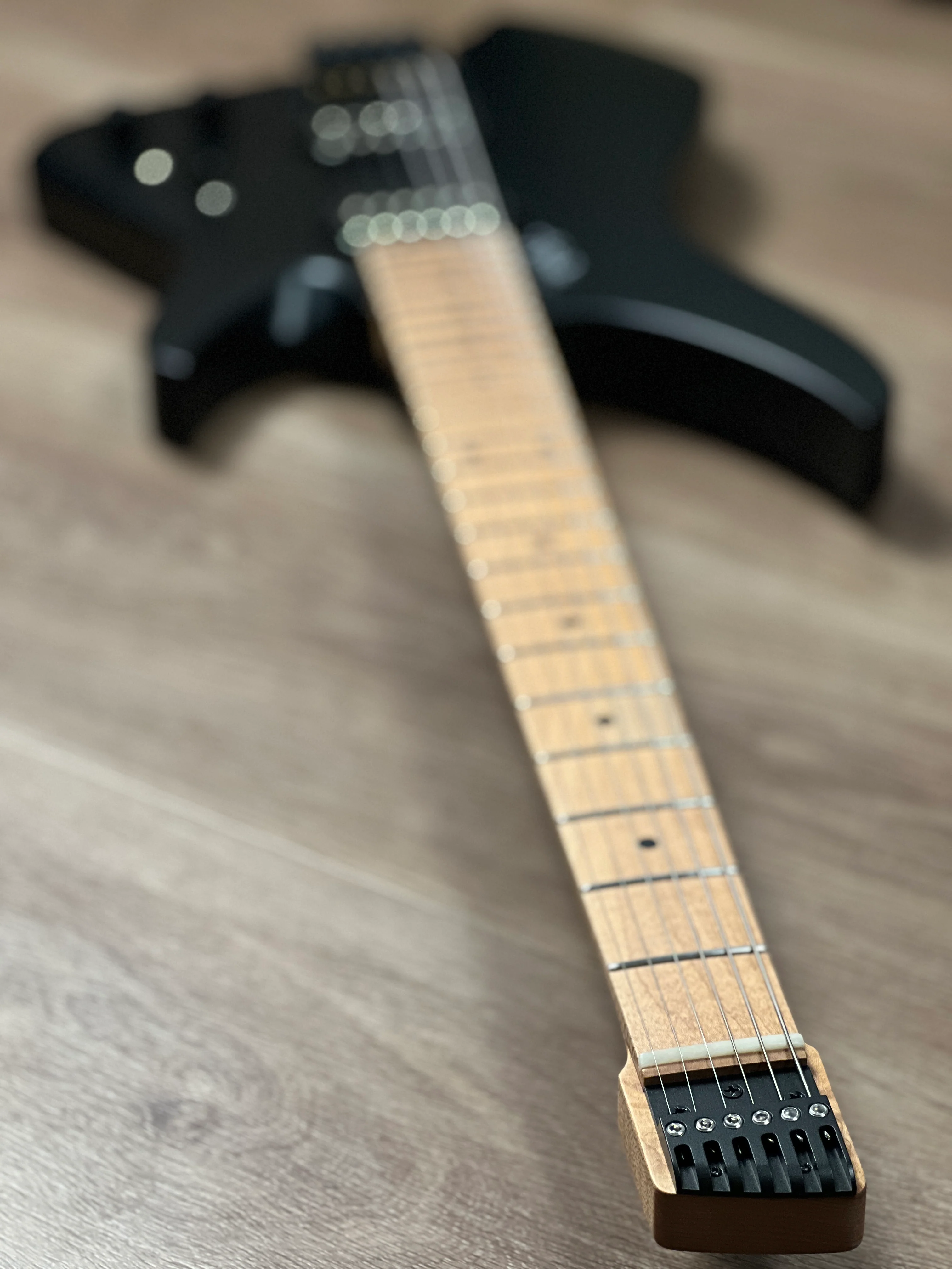 Aguda Musicboy with Premium Satin Roasted Flame Maple Neck in in Stealth Black 2 - Image 8