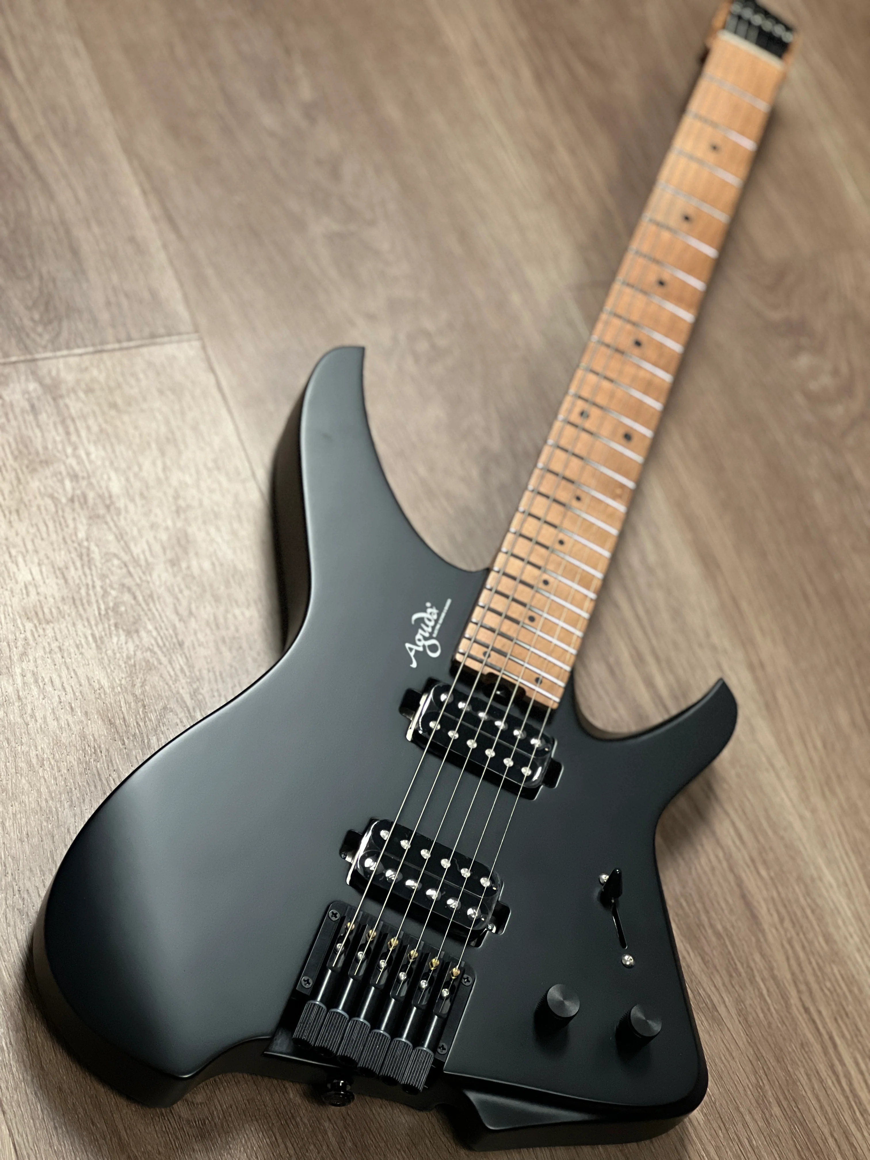 Aguda Musicboy with Premium Satin Roasted Flame Maple Neck in in Stealth Black 1 - Image 3