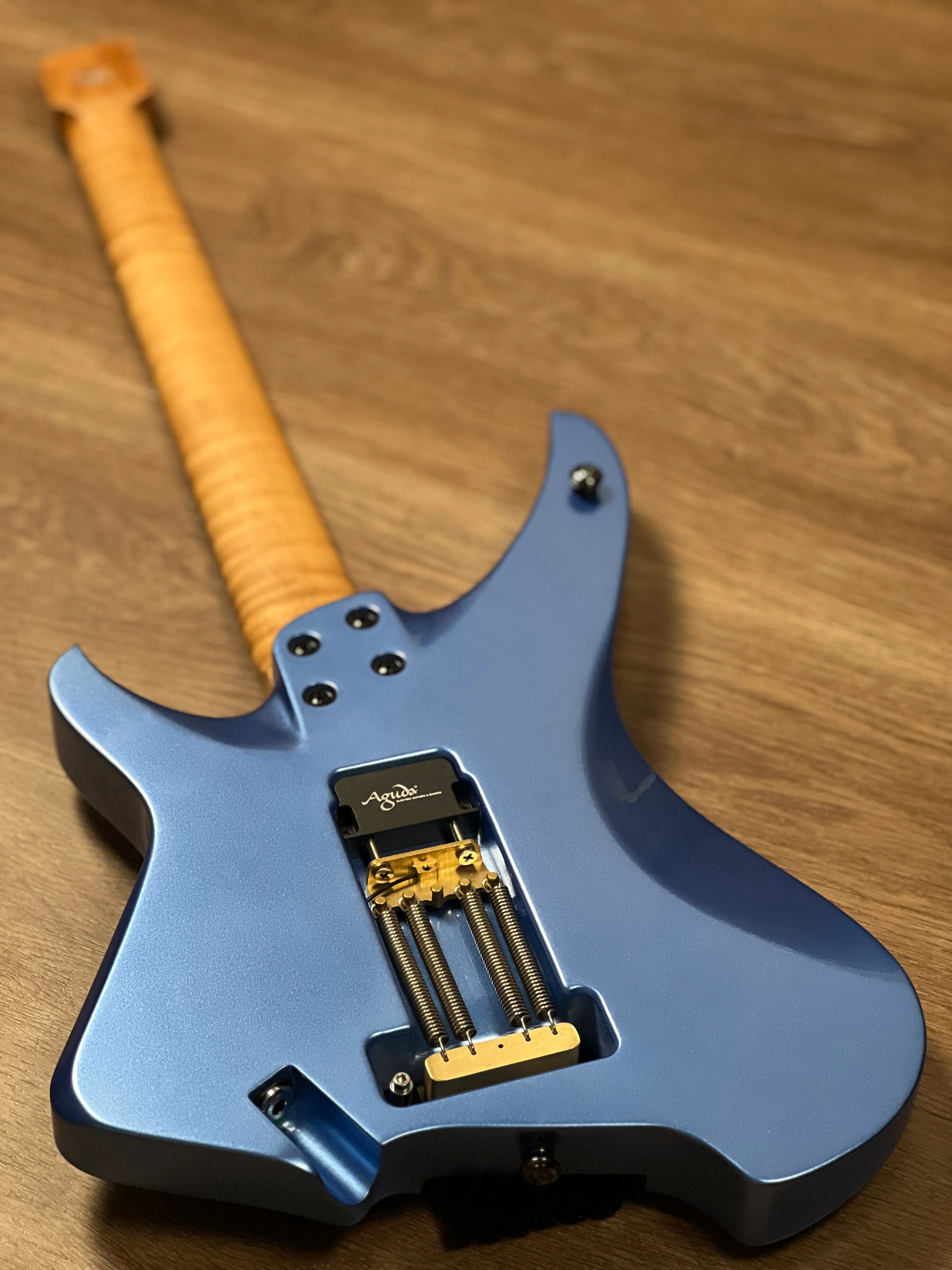 Aguda Musicboy Pro with Premium Satin Roasted Flame Maple Neck in Lake Placid Blue 2 - Image 6