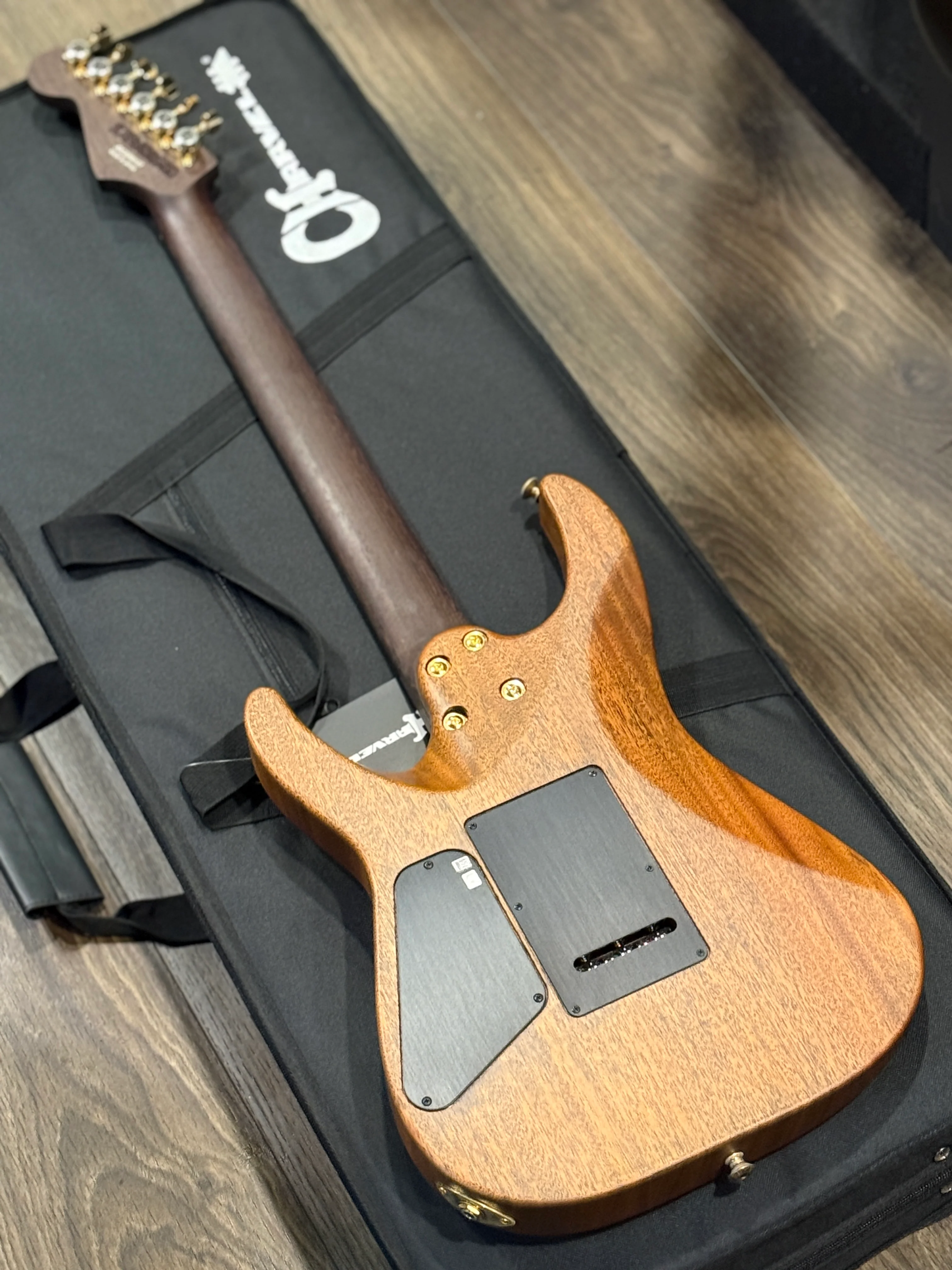 Charvel MJ DK24 HSH 2PT Mahogany w/ Figured Walnut with Streaky Ebony FB in Natural - Image 11