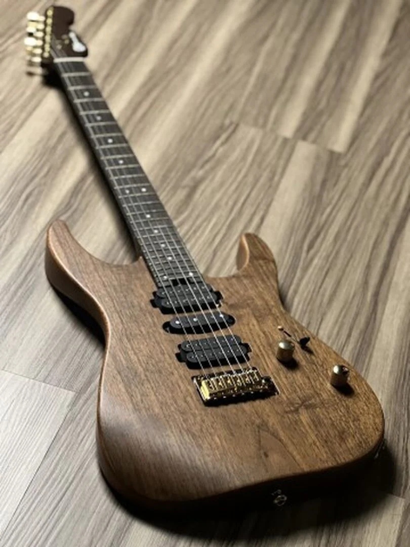 Charvel MJ DK24 HSH 2PT Mahogany w/ Figured Walnut with Streaky Ebony FB in Natural - Image 5