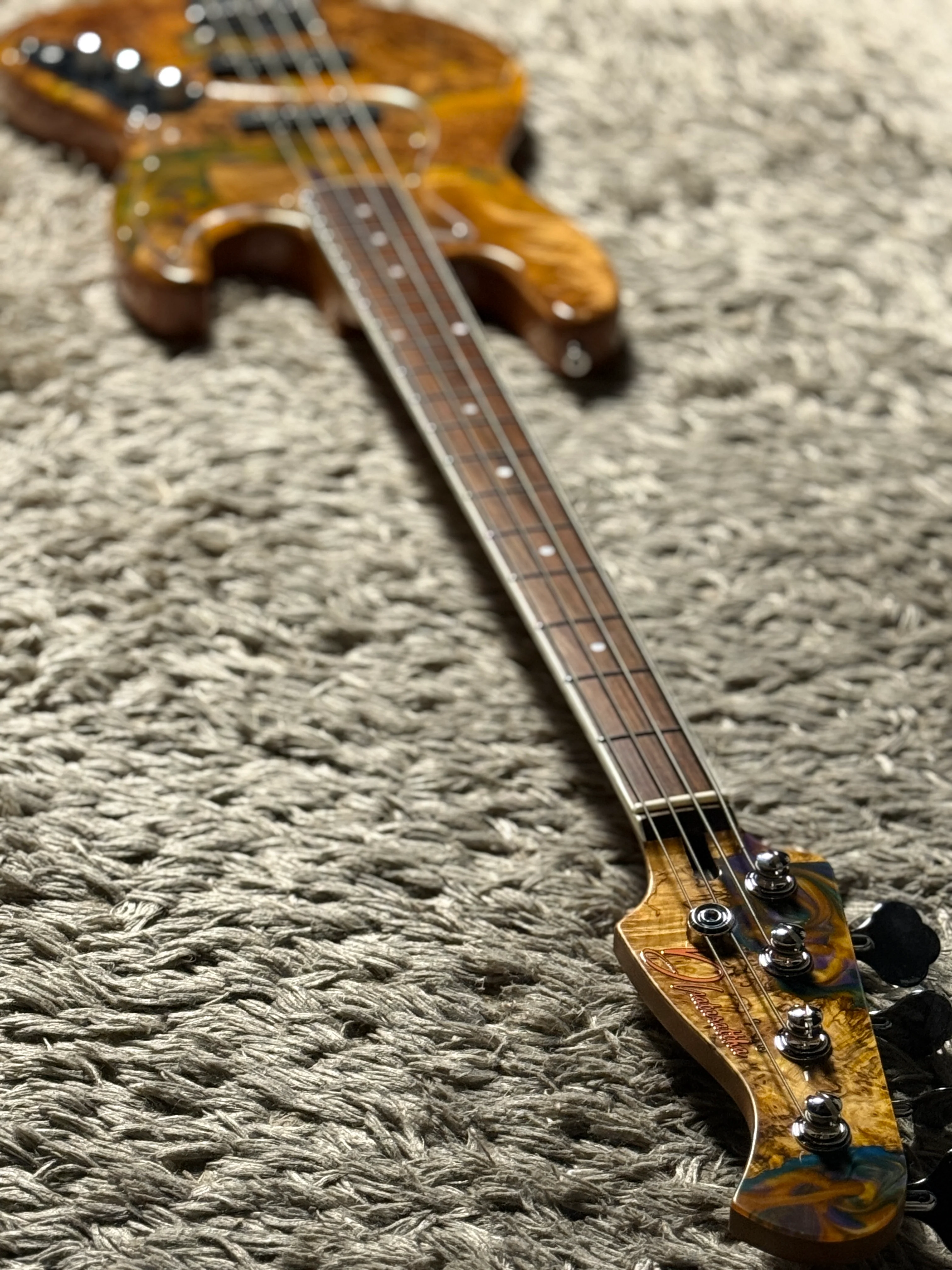 Dhatarattha Custom DEB 4 String Bass in Cosmic Burl Top and African Mahogany Back - Image 8