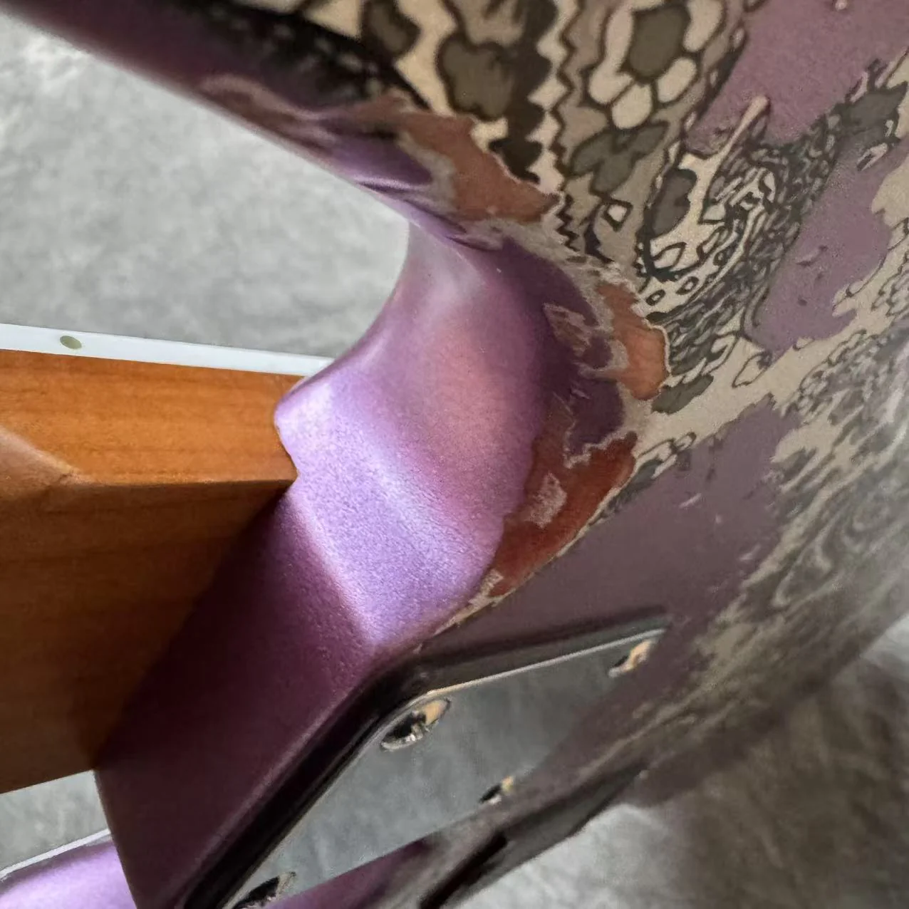 Dhatarattha Custom DEB 4 String Bass in Violet Purple over Black Paisley with RW FB with Nitrocellulose Lacquer Relic - Image 10
