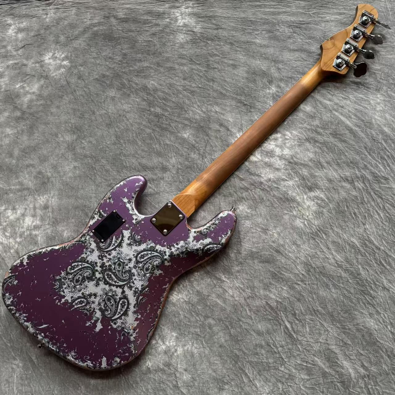 Dhatarattha Custom DEB 4 String Bass in Violet Purple over Black Paisley with RW FB with Nitrocellulose Lacquer Relic - Image 8