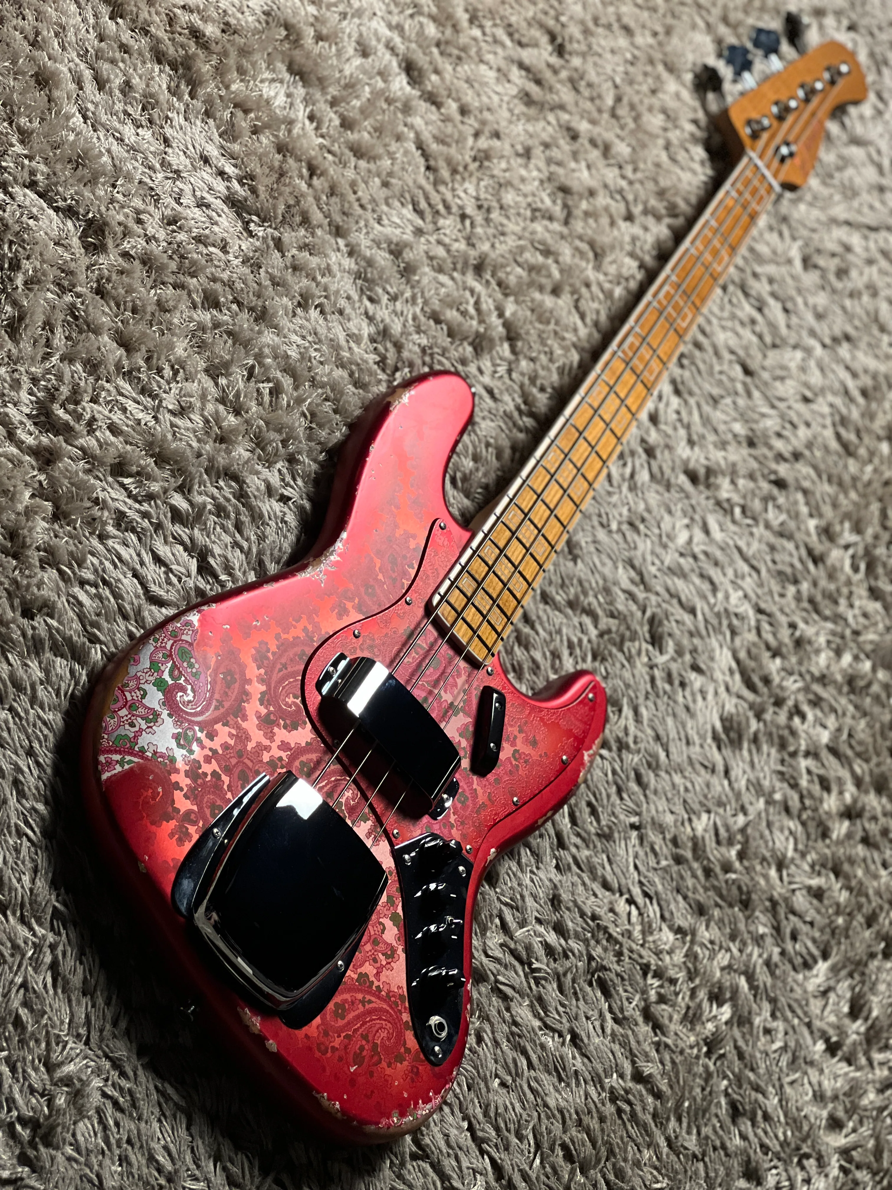 Dhatarattha Custom DEB 4 String Bass in Pink Paisley with Nitrocellulose Lacquer Relic - Image 3
