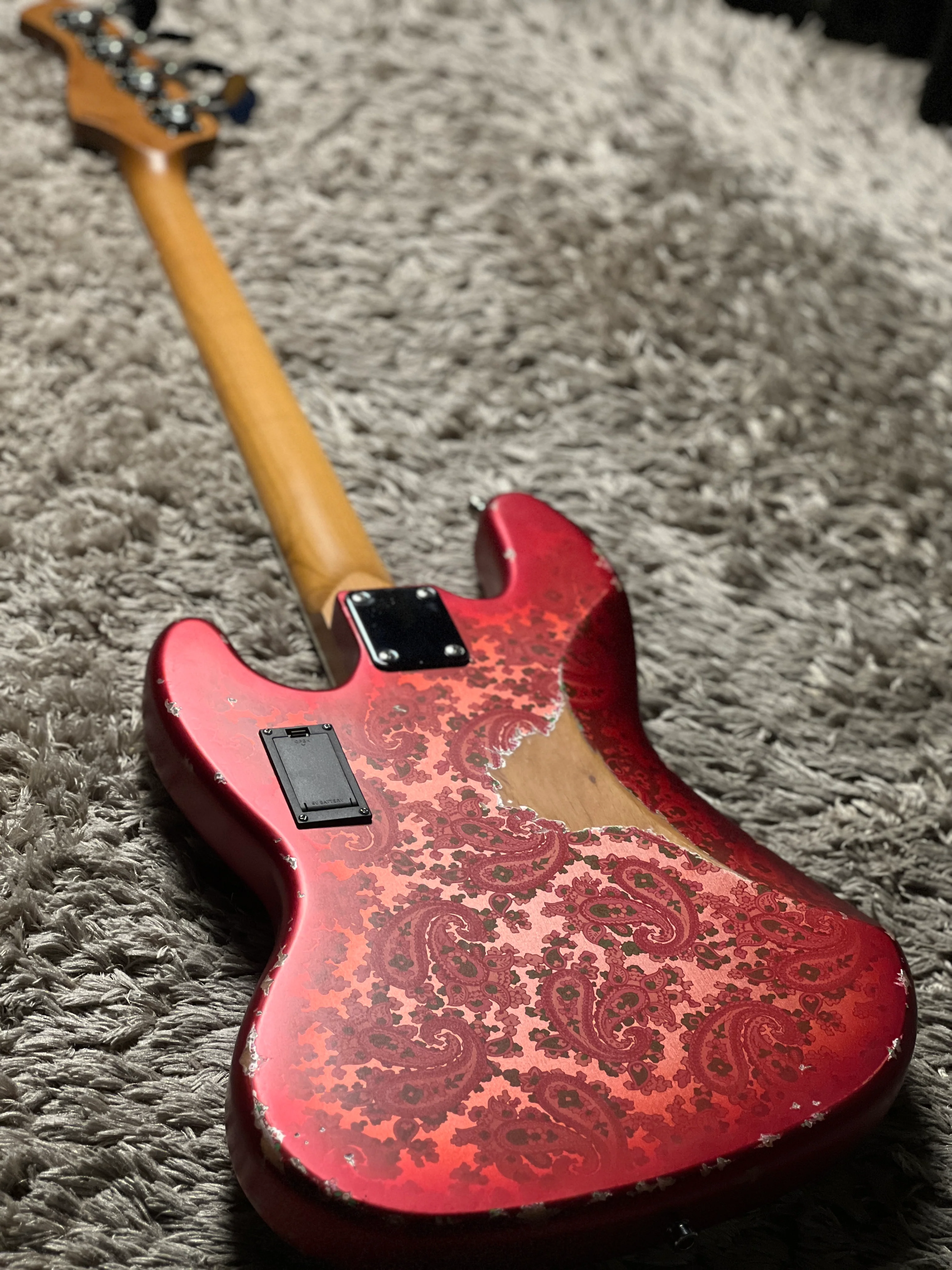 Dhatarattha Custom DEB 4 String Bass in Pink Paisley with Nitrocellulose Lacquer Relic - Image 5