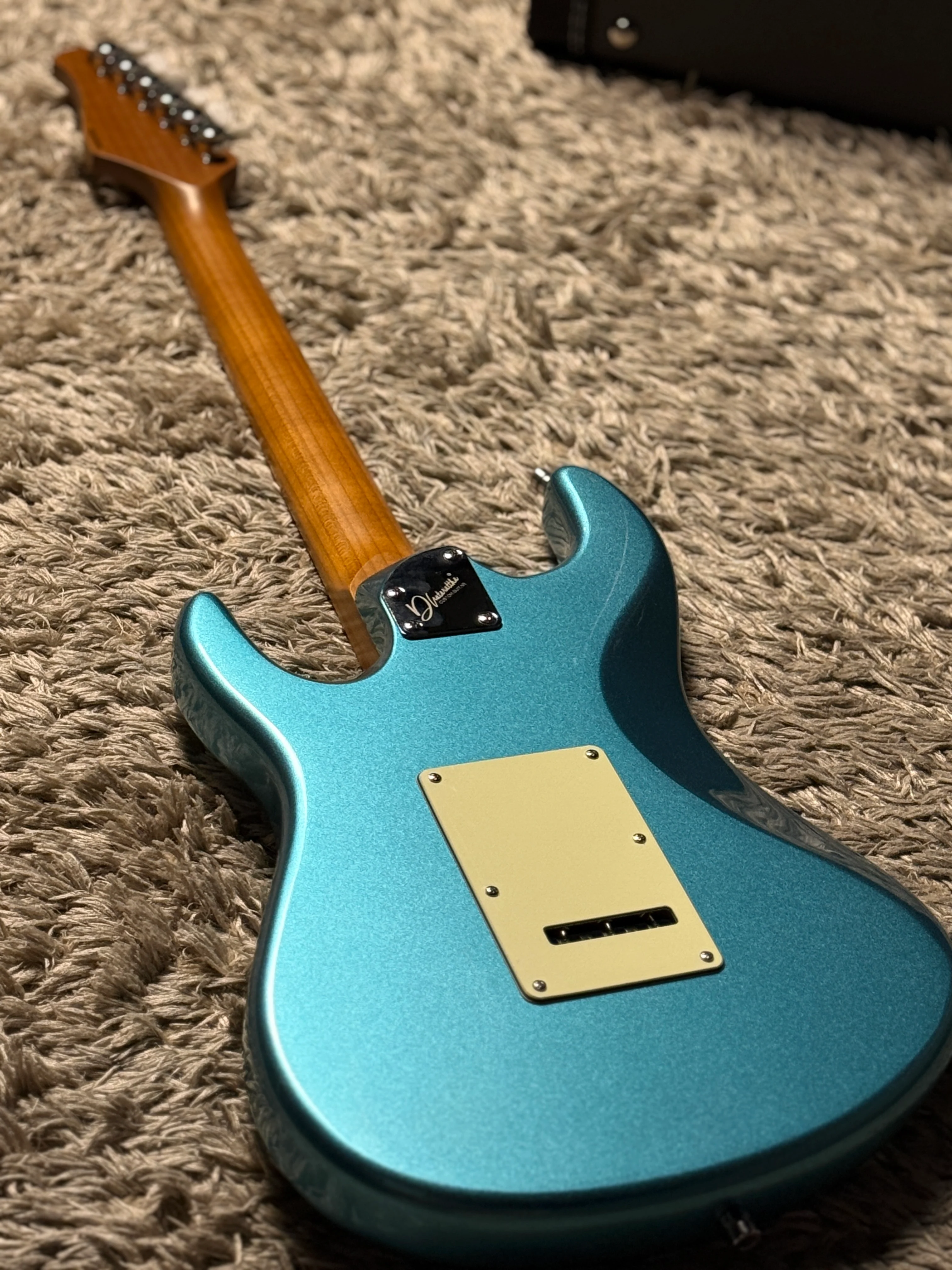 Dhatarattha Custom DST HSS in Ocean Turquoise Metallic with Roasted Maple FB and "Pacific Ocean" Inlay - Image 5