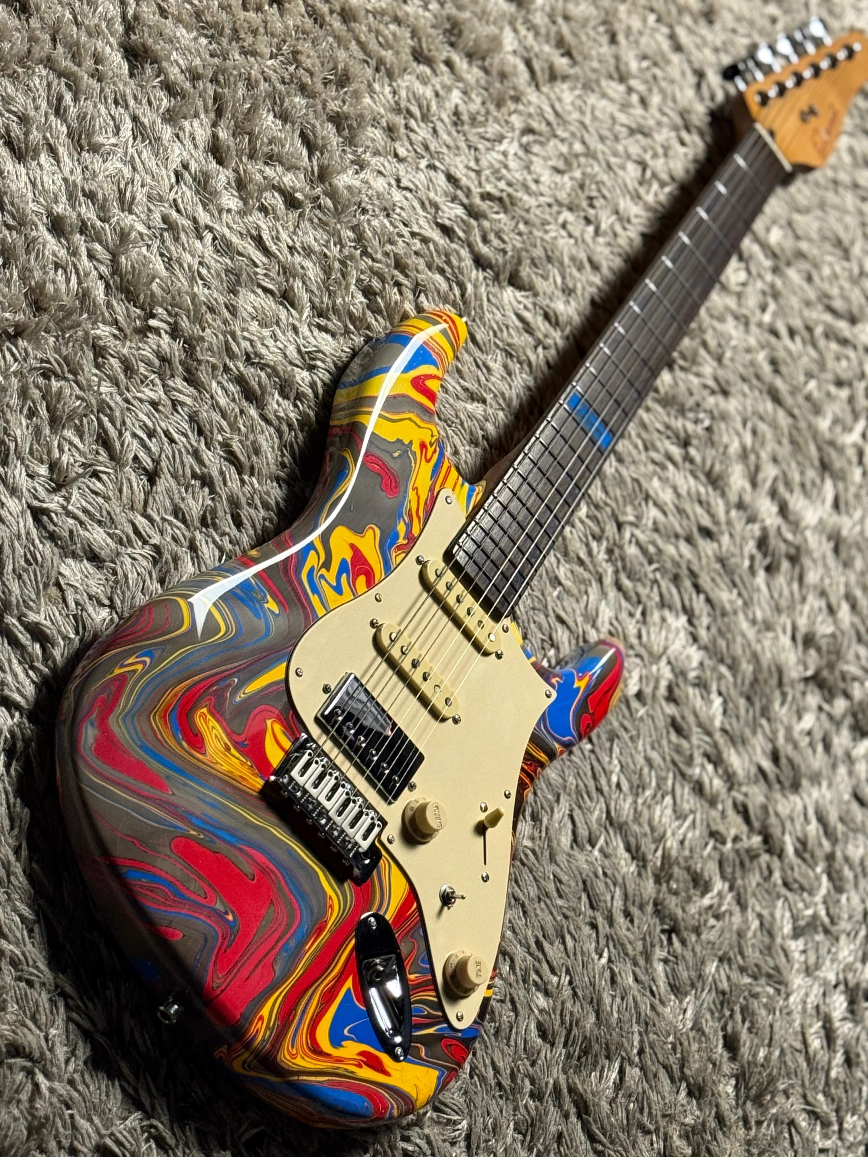 Dhatarattha Custom DST HSS in Red Marble Swirl with Rosewood FB - Image 2