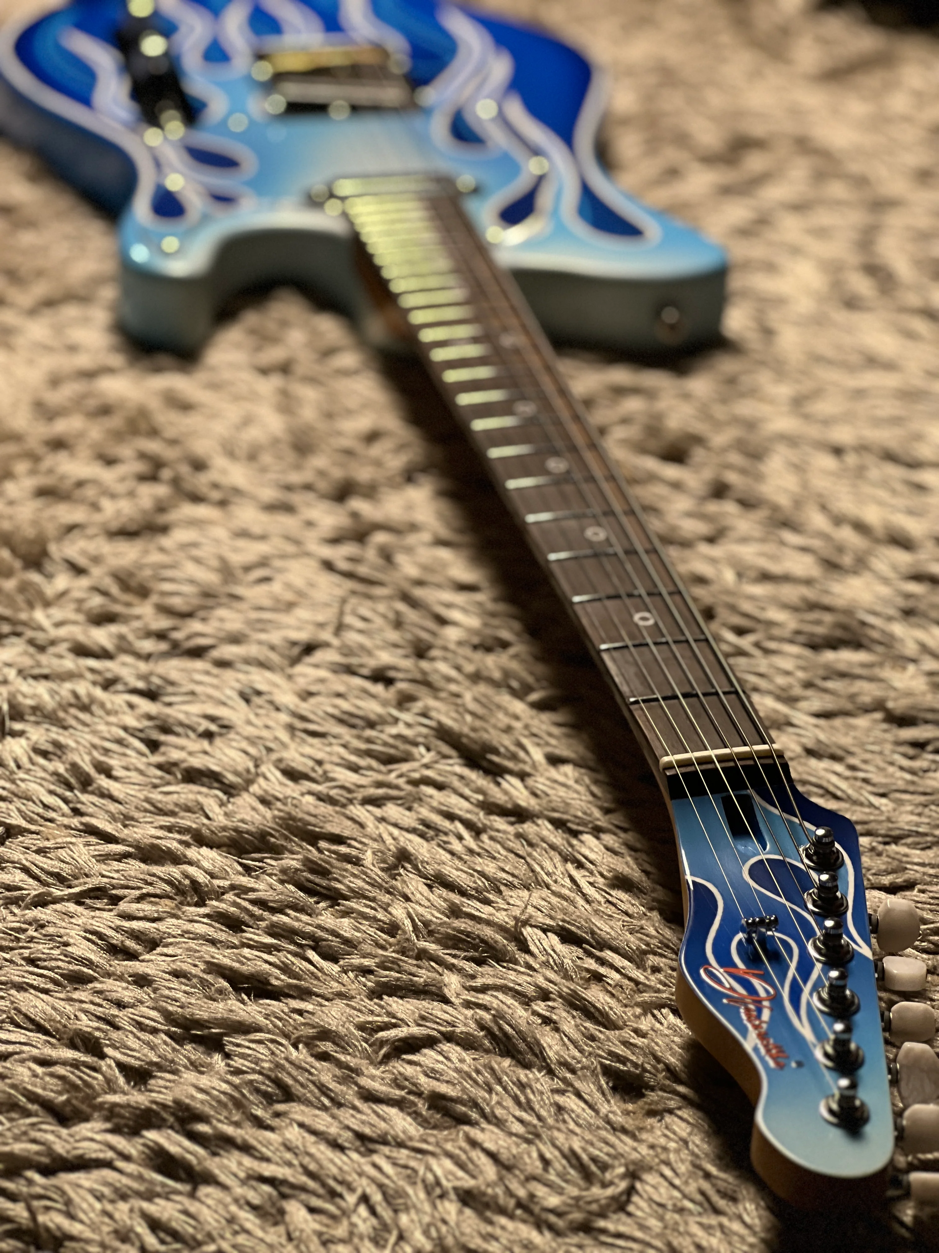 Dhatarattha Custom DTL Artist Hand Paint in Blue Paisley Flames with Rosewood FB - Image 7