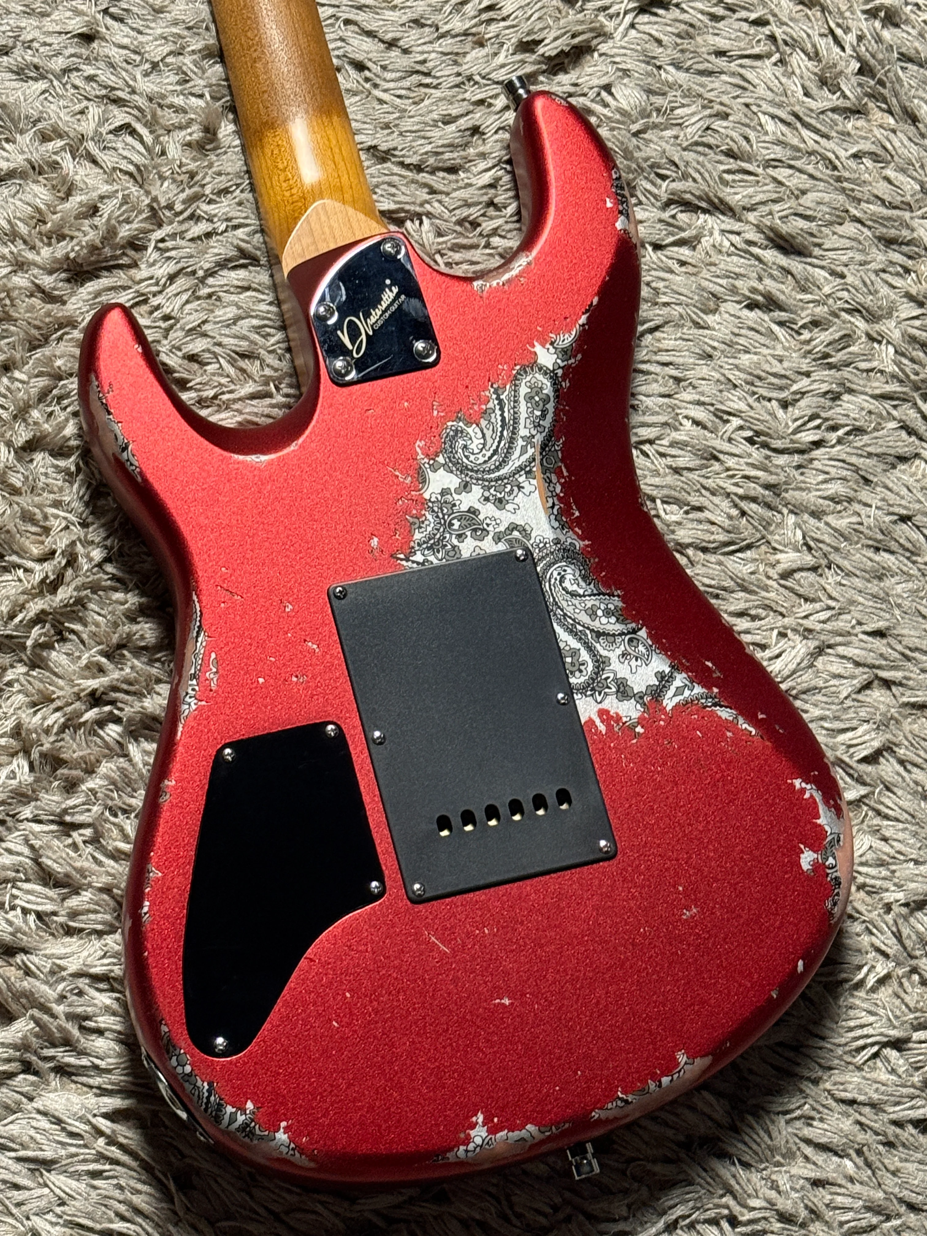 Dhatarattha Performance DST HH in Candy Apple Red over Black Paisley with RW FB and Nitrocellulose Lacquer Relic - Image 11