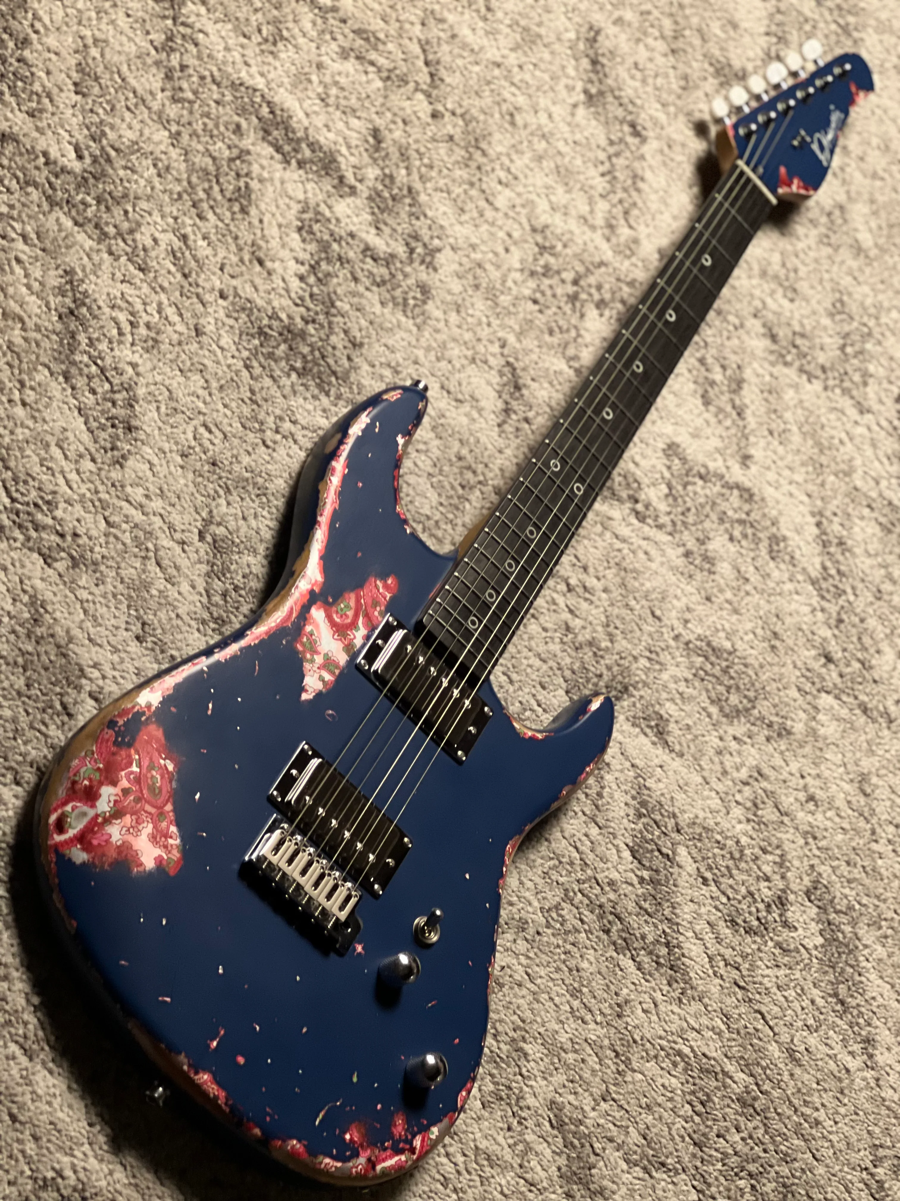 Dhatarattha Performance DST HH in Navy Blue Over Pink Paisley with RW FB and Nitrocellulose Lacquer Relic - Image 3