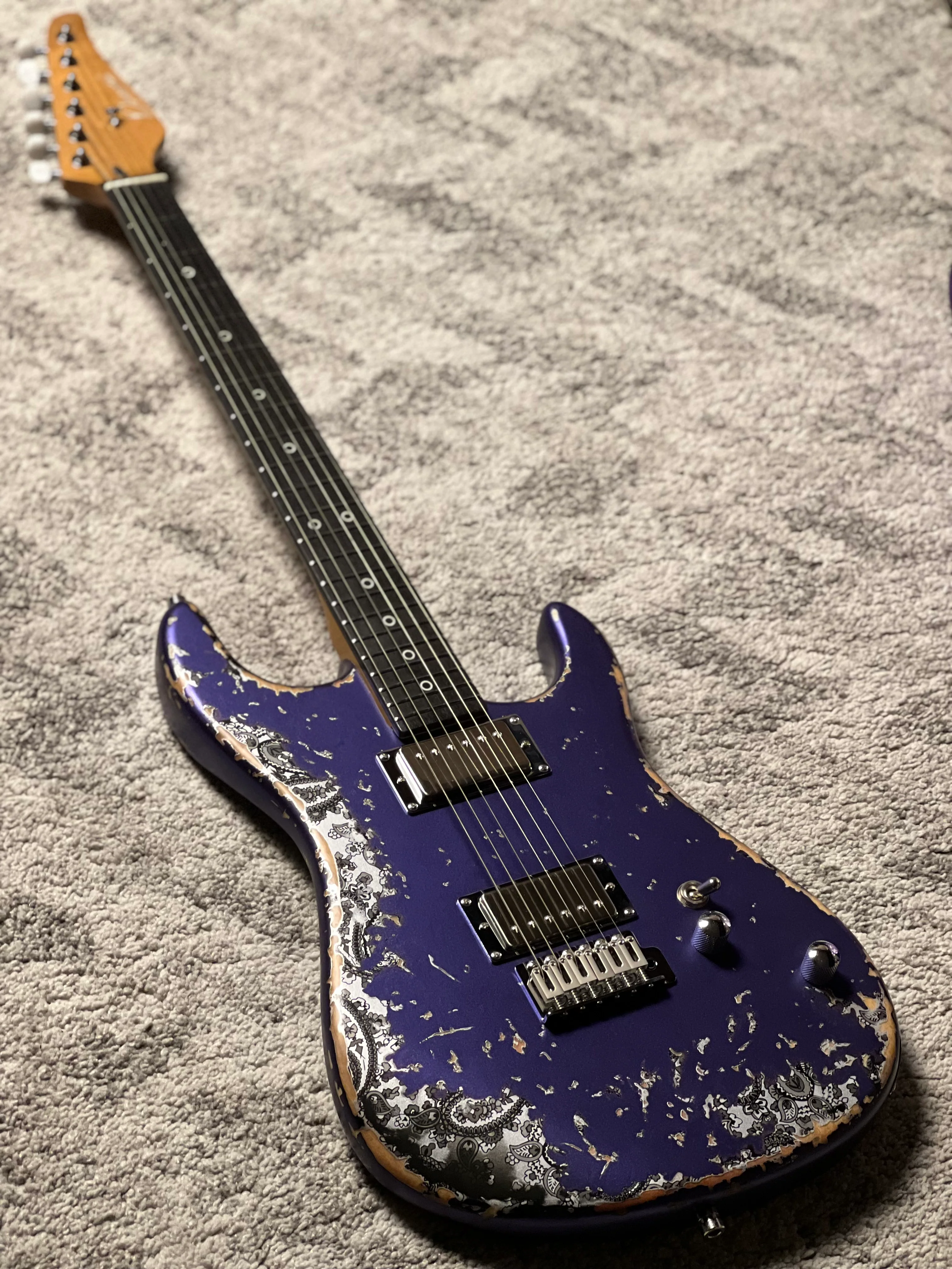 Dhatarattha Performance DST HH in Royal Purple Over Black Paisley with RW FB and Nitrocellulose Lacquer Relic - Image 2
