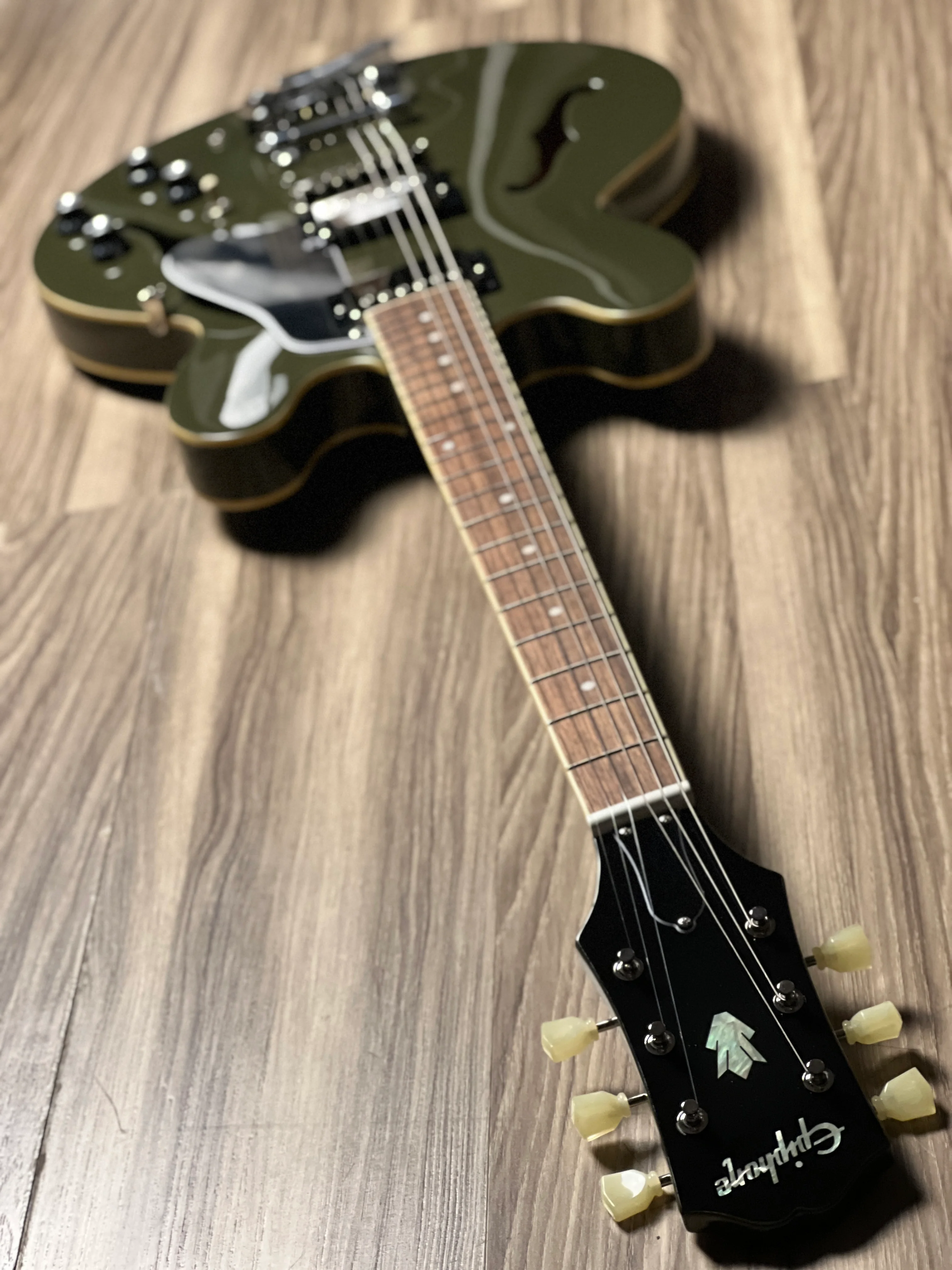 Epiphone ES-335 Bigsby in Olive Drab w/Premium GigBag - Image 6