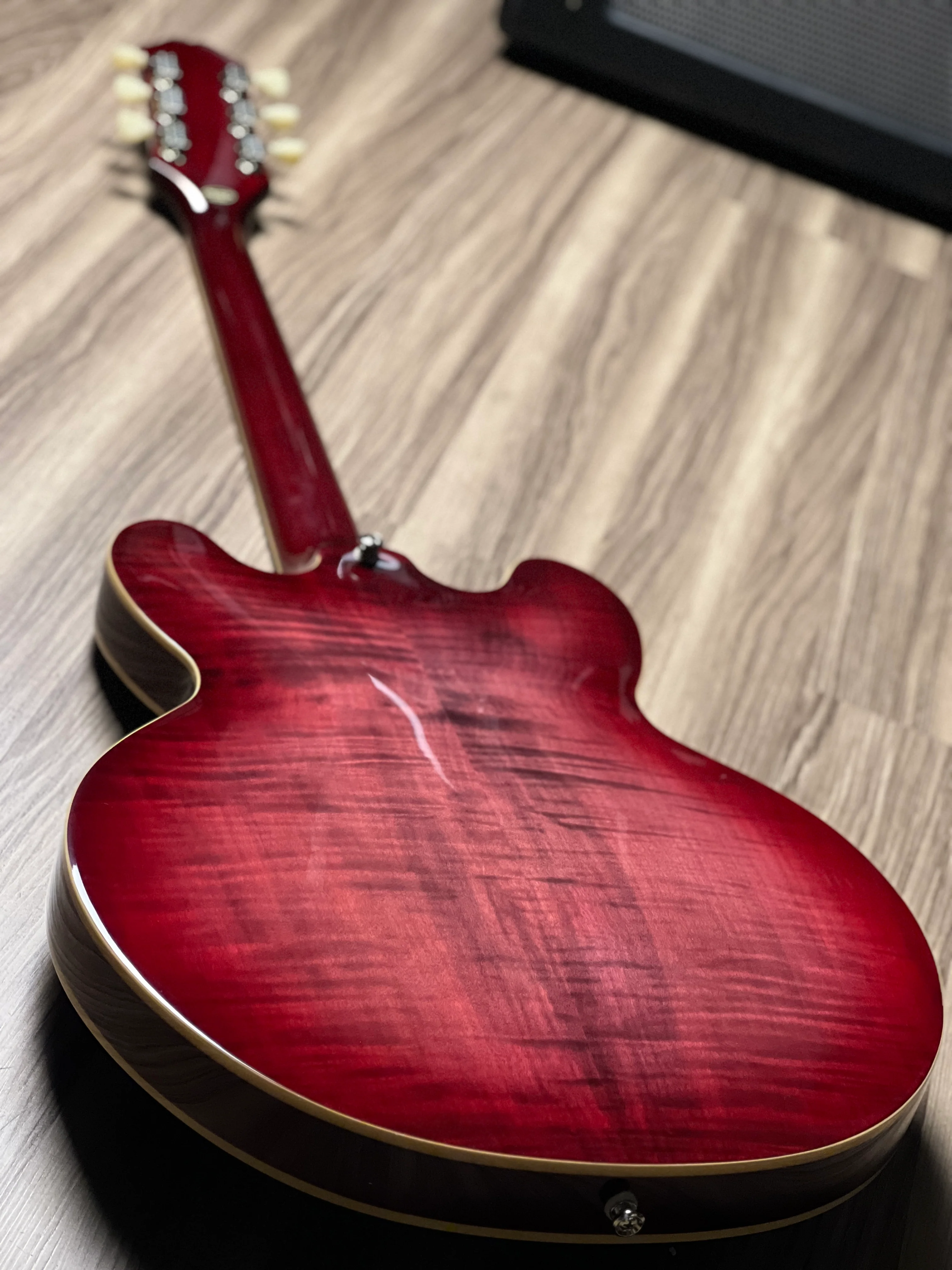 Epiphone ES-335 Figured Semi-Hollowbody In PRB (Raspberry Burst) - Image 6