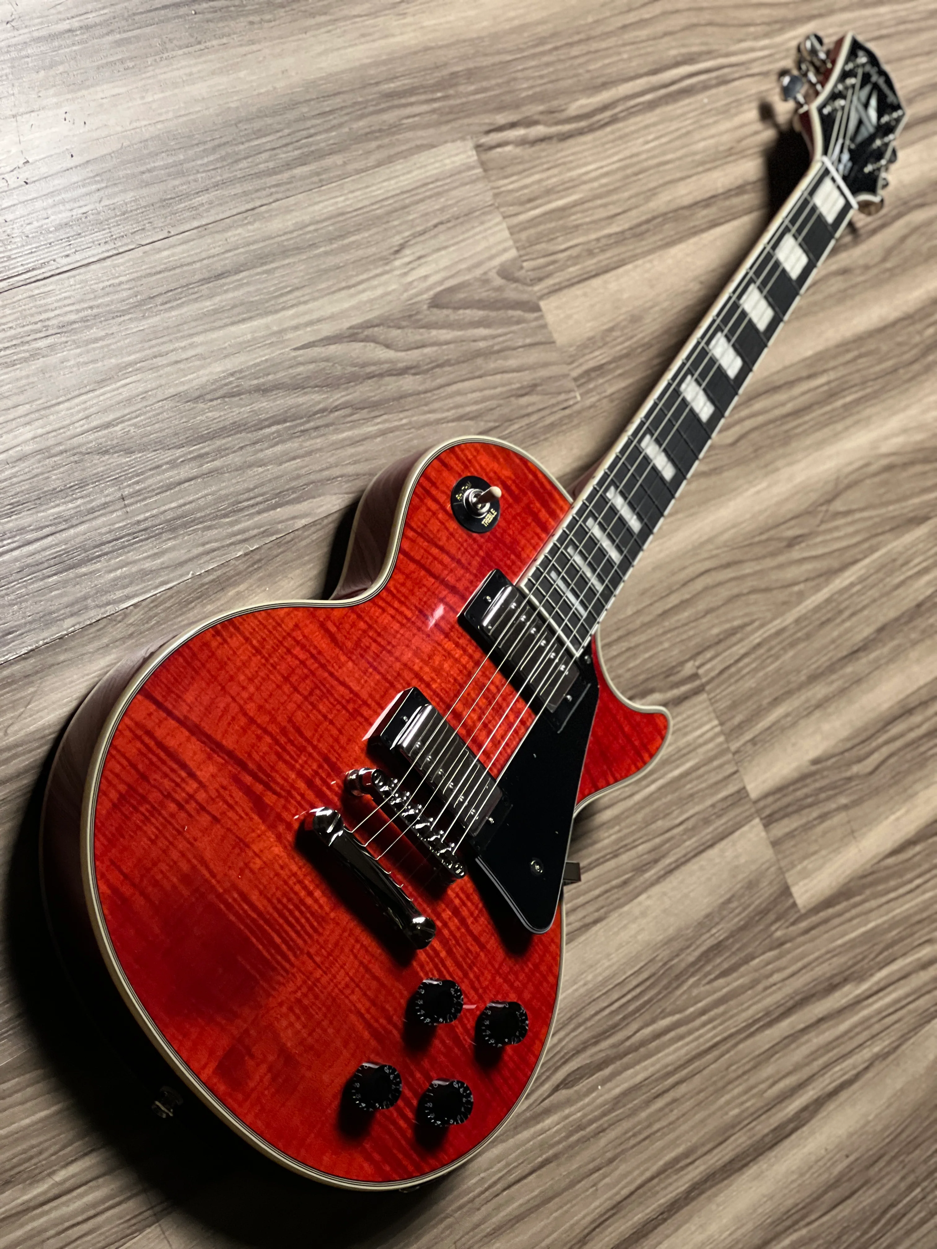 Epiphone Les Paul Custom Figured in Transparent Red w/Premium Gigbag - Image 3