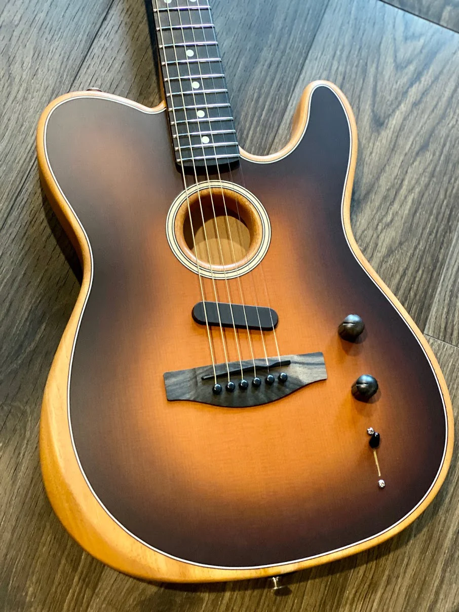 Fender American Acoustasonic Telecaster Guitar Ebony FB in Sunburst - Image 2