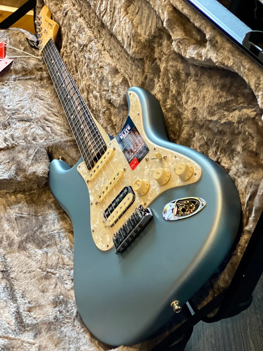 Fender American Elite Stratocaster HSS Shawbucker with Ebony FB in Satin Ice Blue Metallic - Image 4