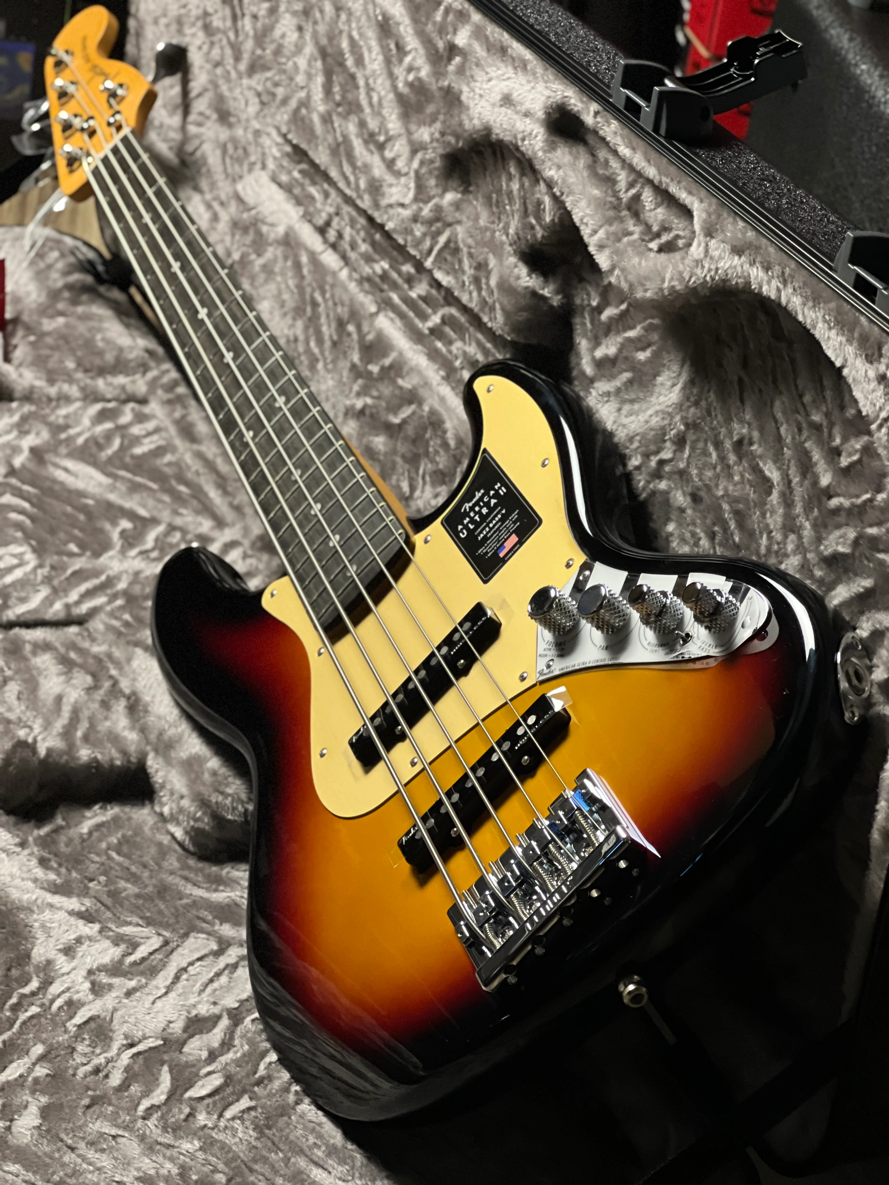 Fender American Ultra II Jazz Bass V Guitar with Ebony FB in Ultraburst - Image 3