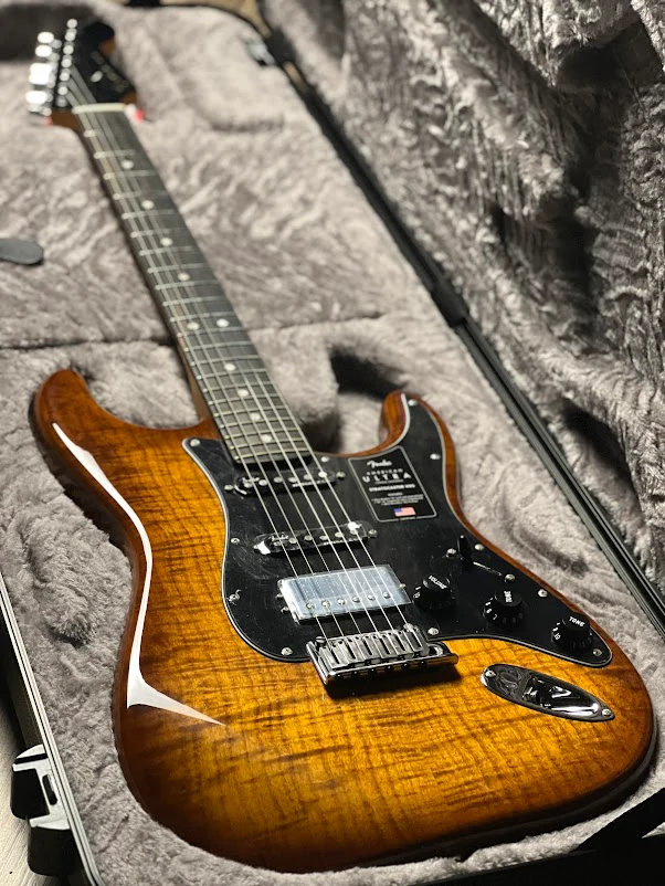 Fender FSR American Ultra HSS Stratocaster Electric Guitar with Ebony FB in Tiger - Image 3