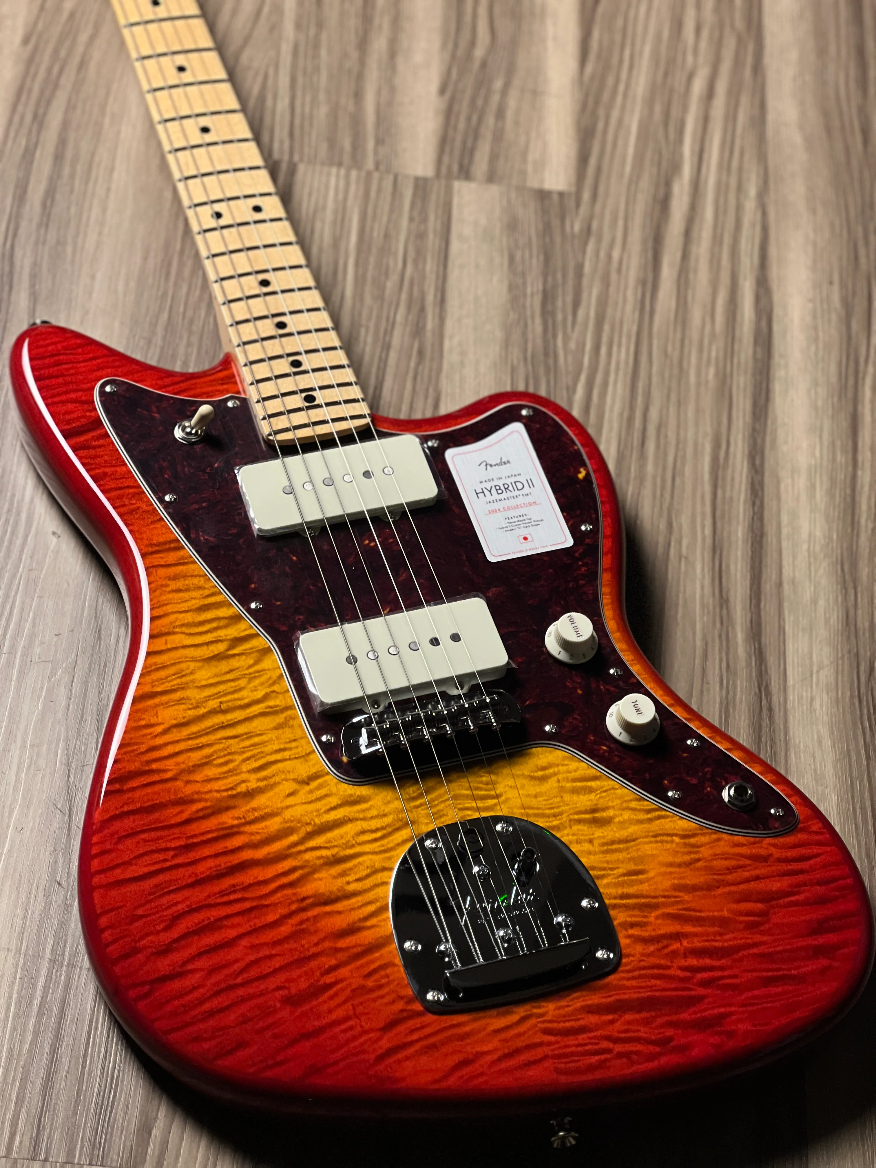 Fender Japan Hybrid II Jazzmaster with Maple FB in Flame Sunset Orange Transparent JD24006522 - Image 2