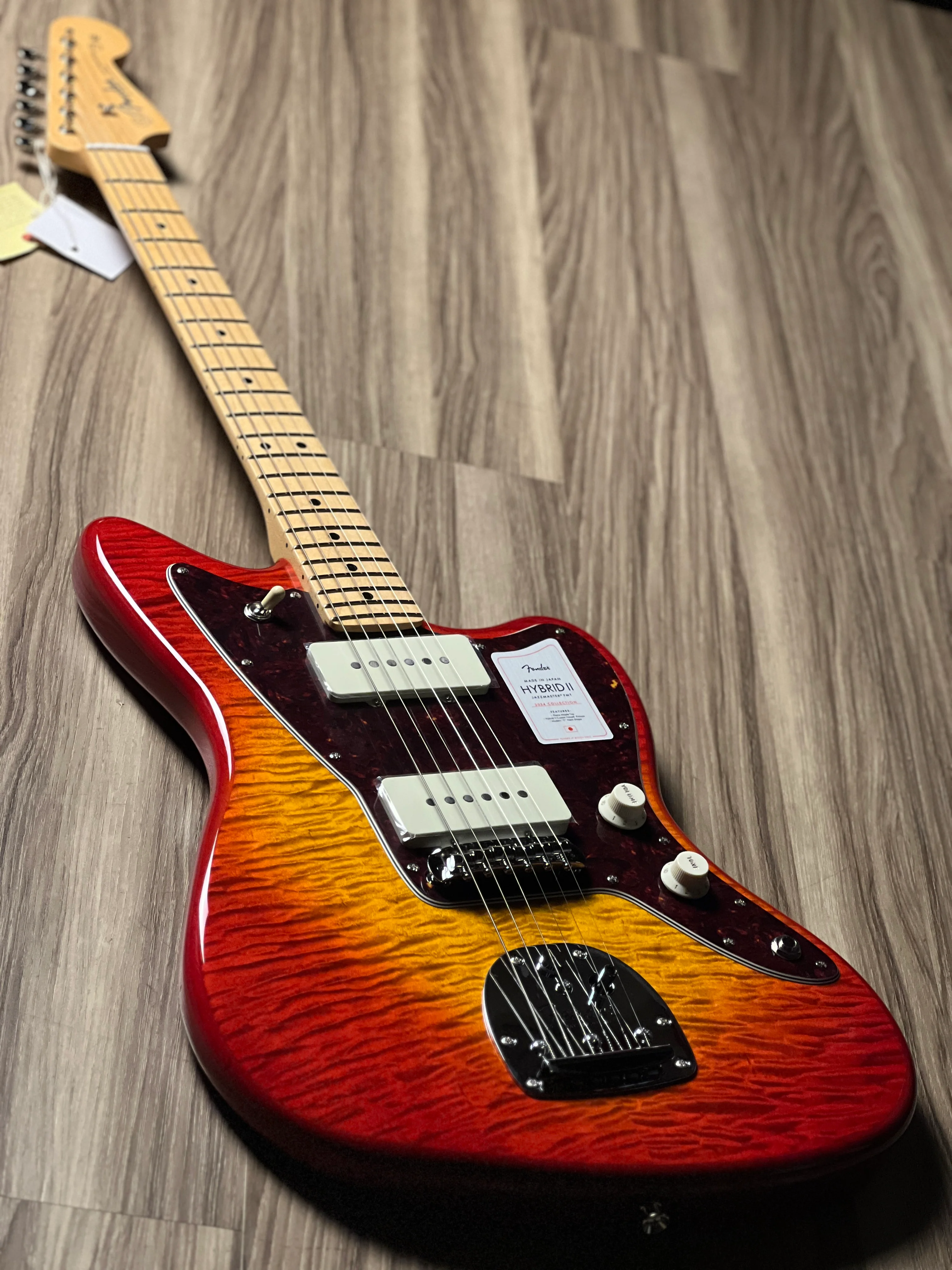 Fender Japan Hybrid II Jazzmaster with Maple FB in Flame Sunset Orange Transparent JD24006522 - Image 3