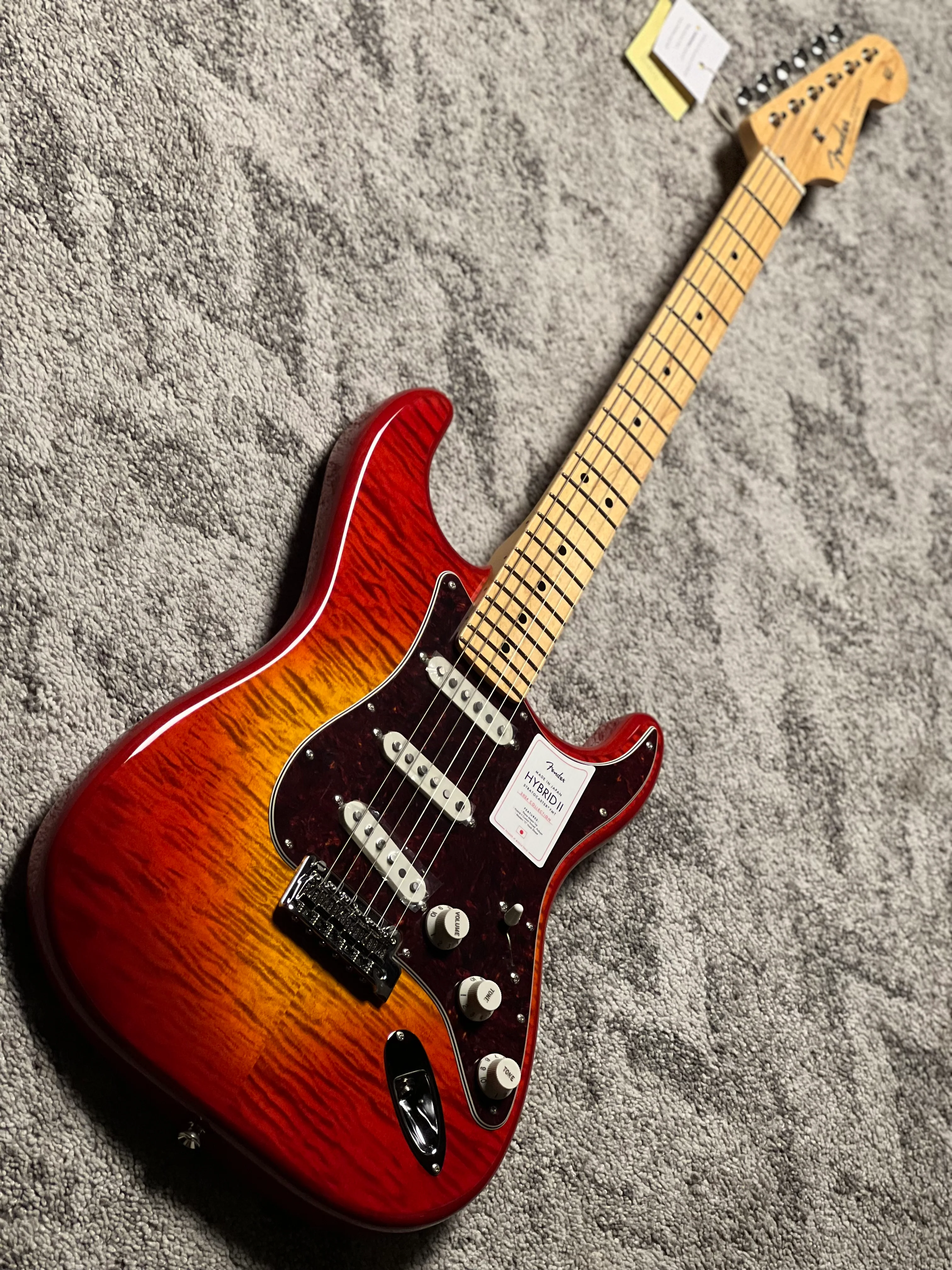 Fender Japan Hybrid II Stratocaster with Maple FB in Flame Sunset Orange Transparent JD24010017 - Image 3