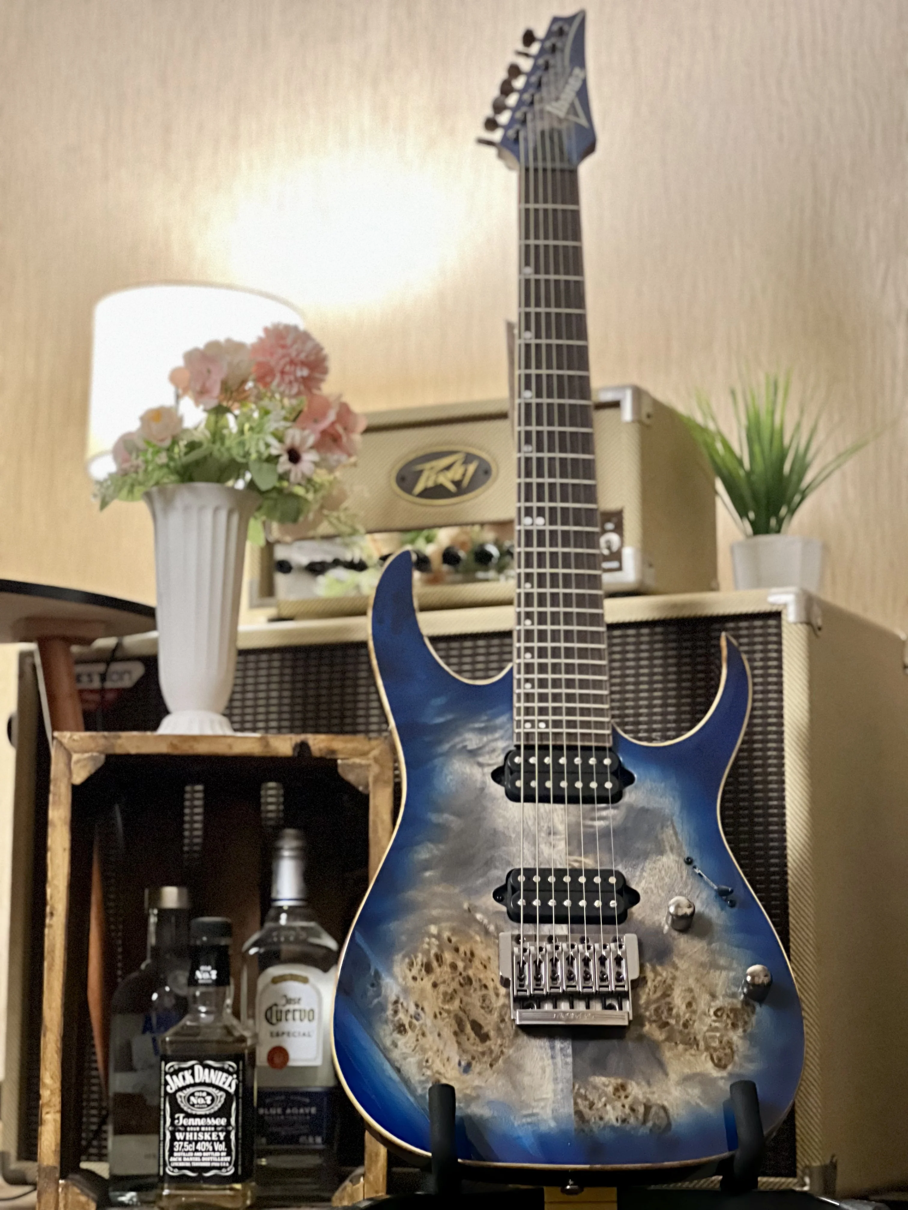 Ibanez RG1027PBF-CBB Premium 7-String w/ Case in Cerulean Blue Burst - Image 3