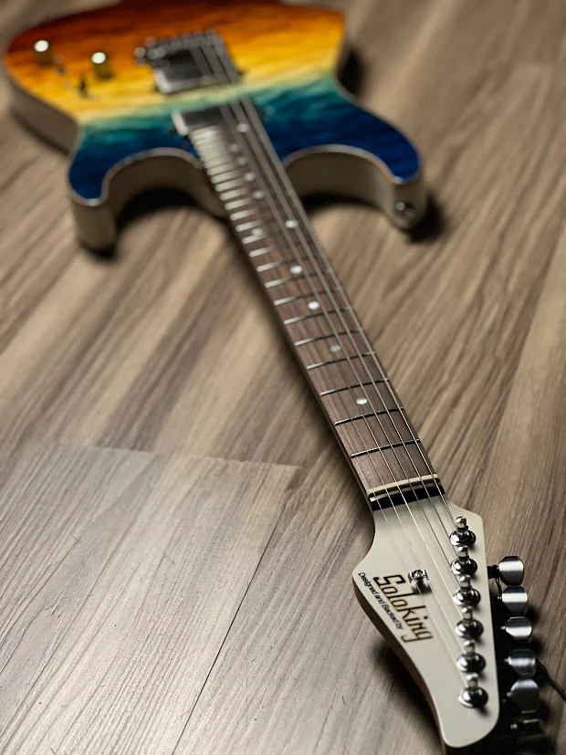 Soloking MS-1 Custom 24 HH Quilt with Rosewood FB in Beach Sunset Surf Fade JESCAR - Image 6
