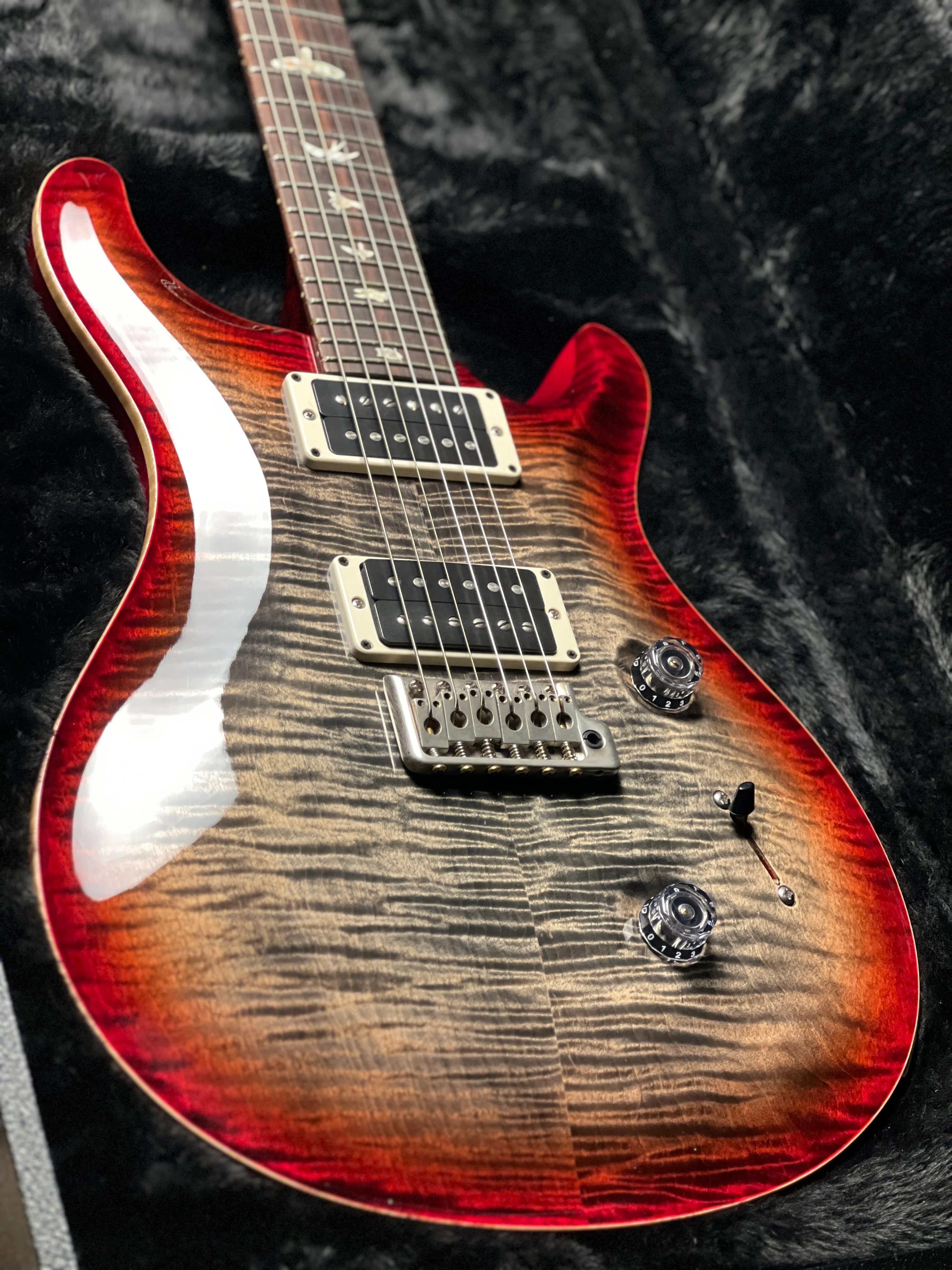 PRS Custom 24 10 Top In Charcoal Cherry With Stained Flame Neck 241400 - Image 11