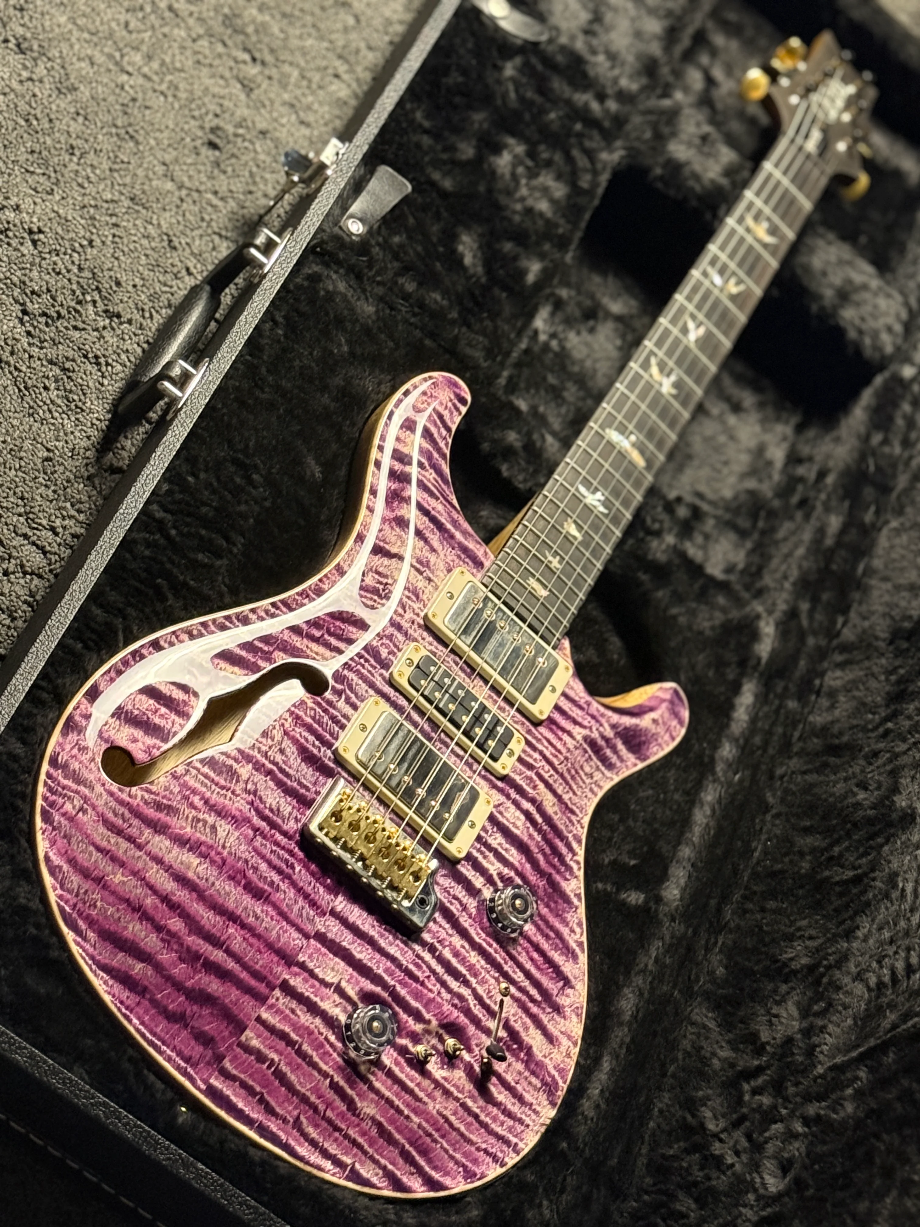 PRS Special 22 Semi-Hollow Wood Library 10-Top Korina Run in Faded Purple Jeans 210324544 - Image 4