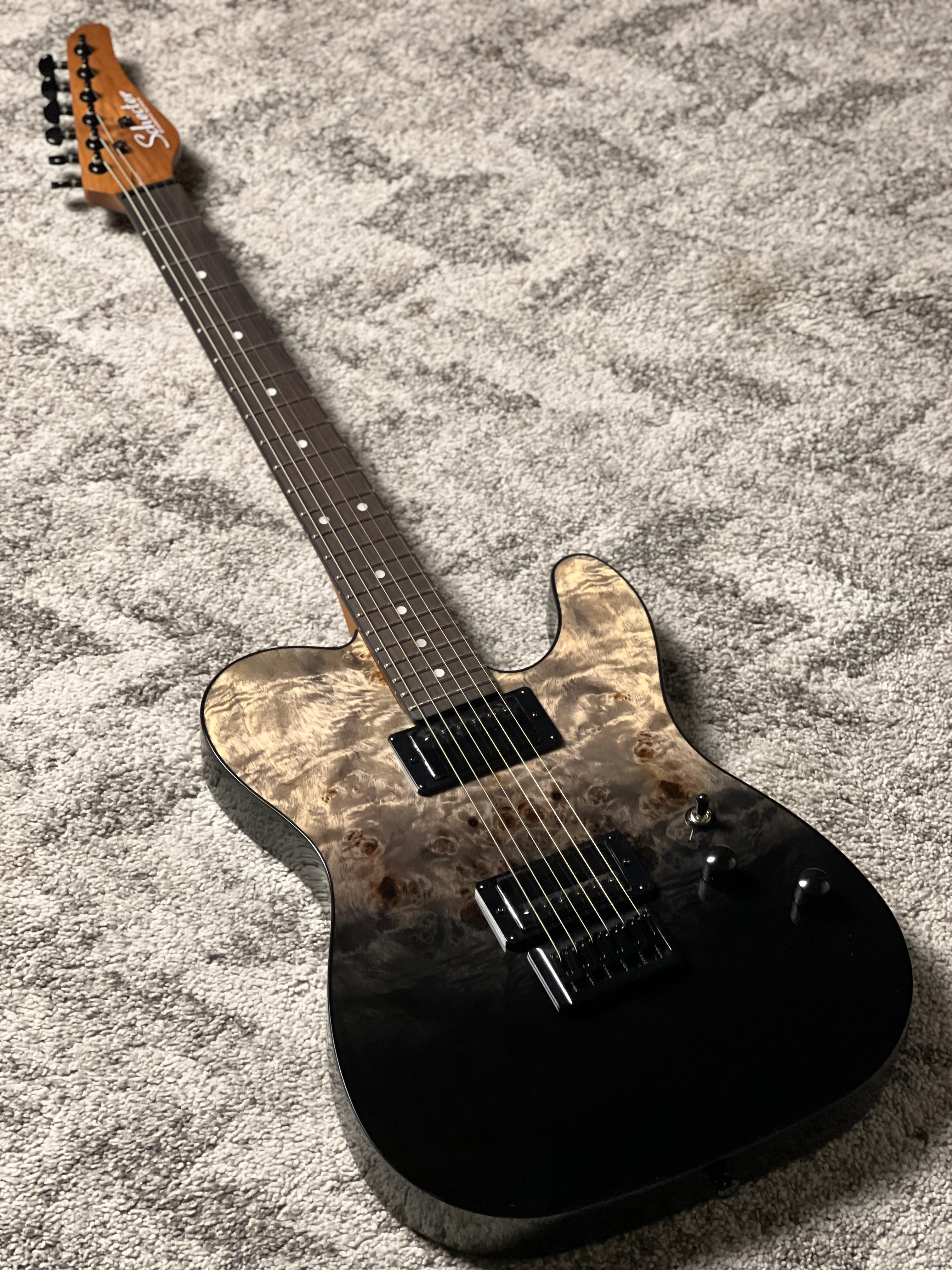 Schecter PT Standard in Black Fade Burst Burl - Image 2