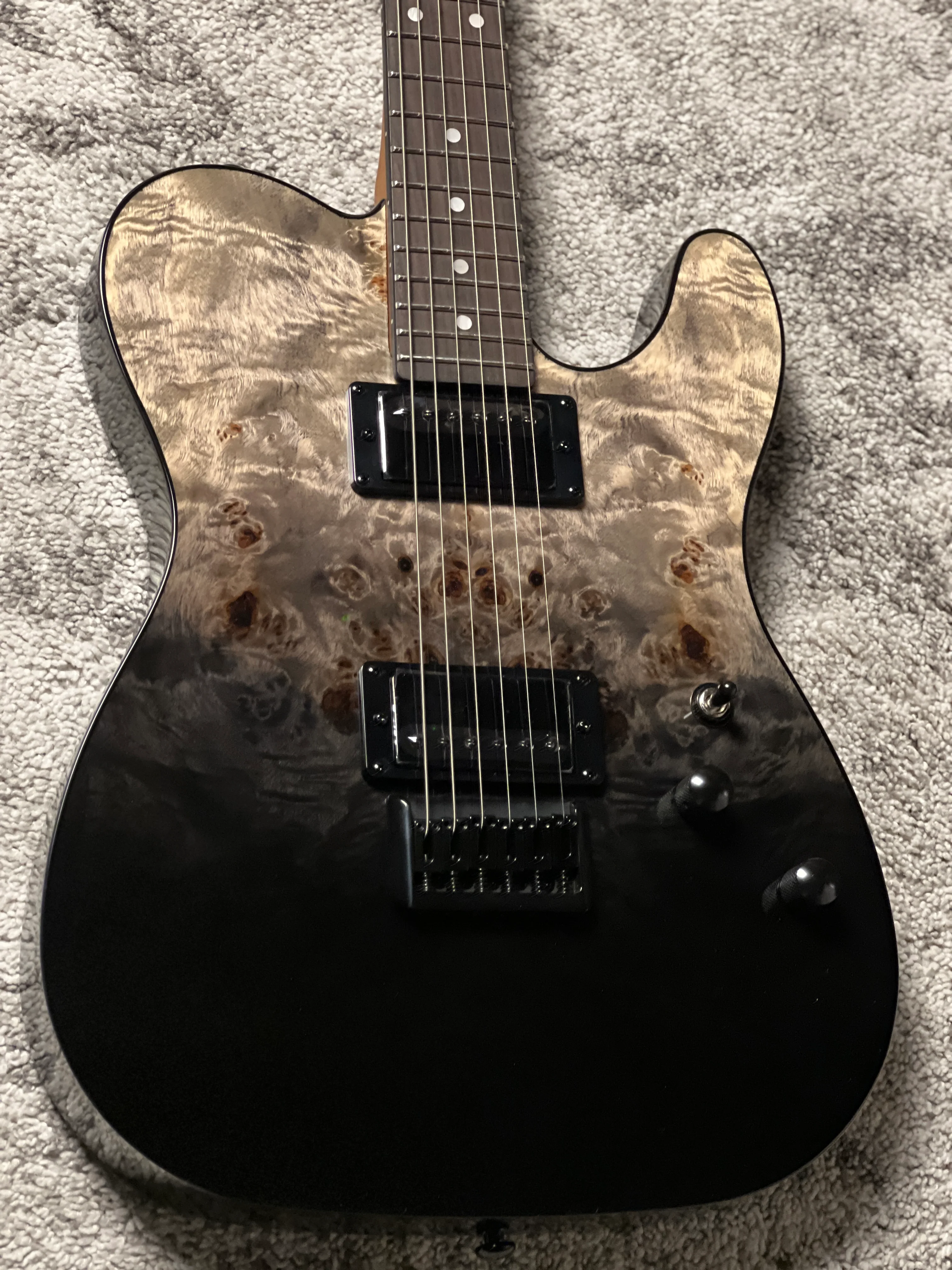 Schecter PT Standard in Black Fade Burst Burl - Image 4