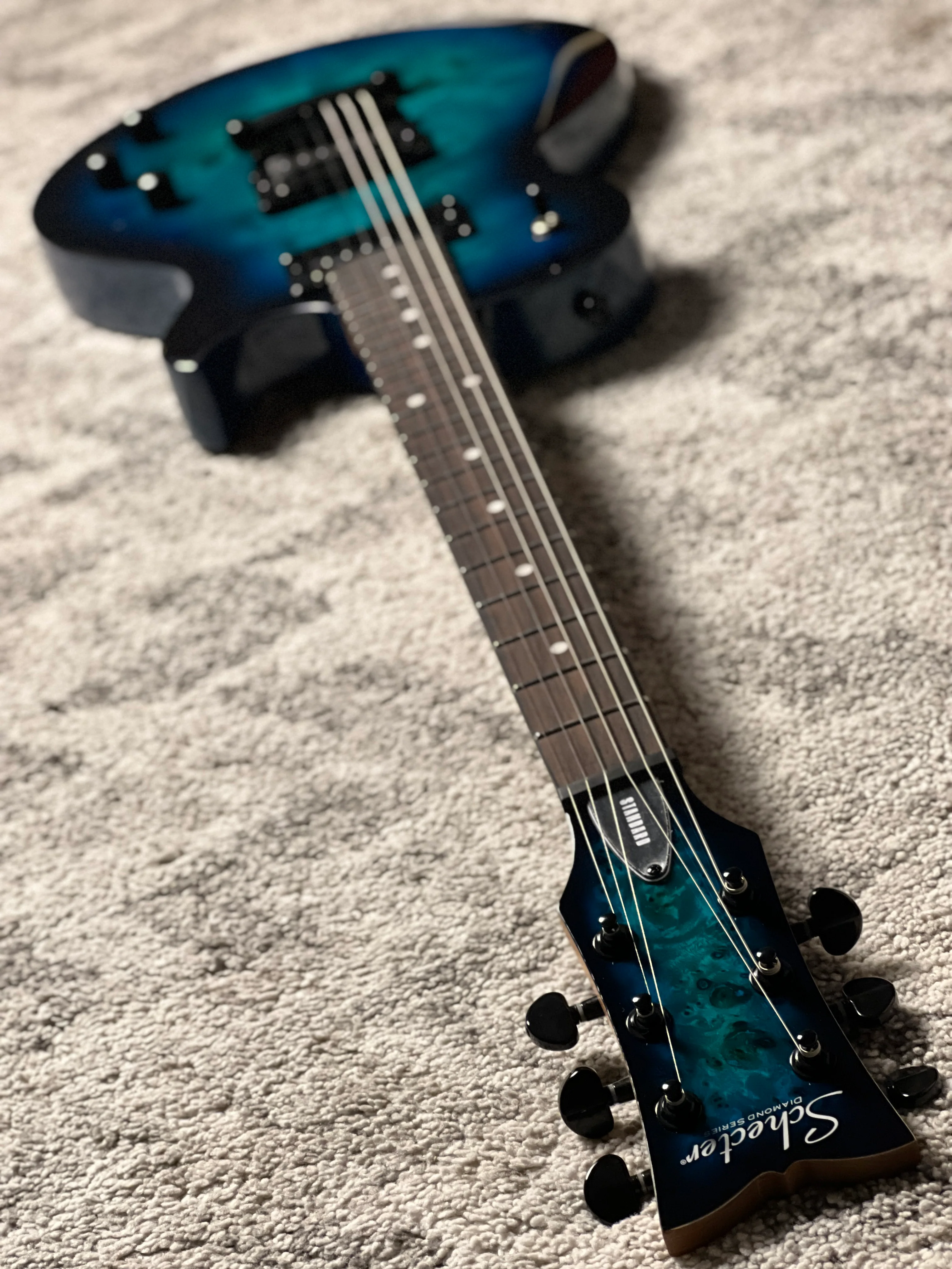 Schecter Solo-II Standard in Ocean Blue Burst Burl - Image 7