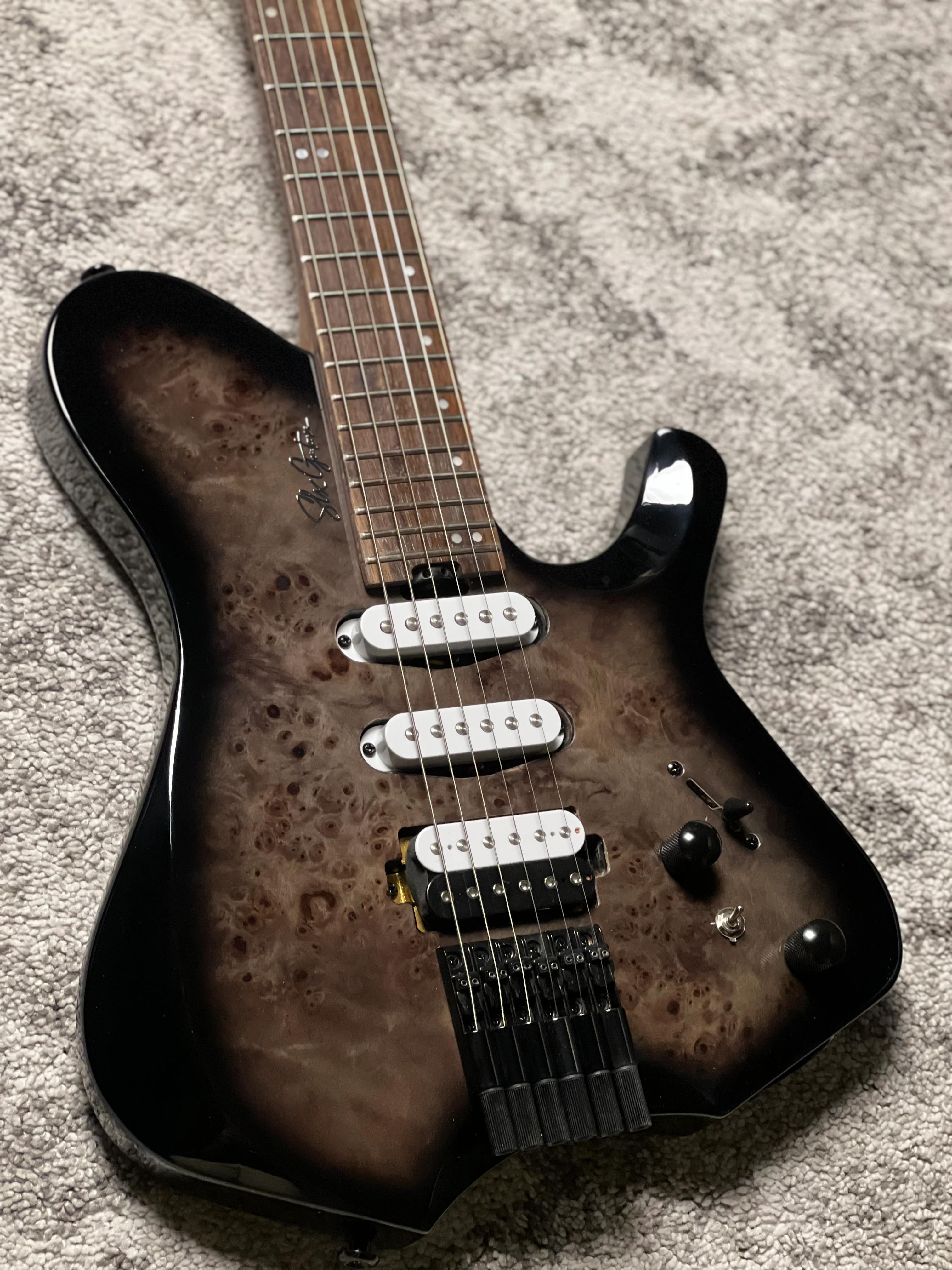 SLX Raptor Model B Headless with Flame Top in Charcoal Black Burst - Image 4