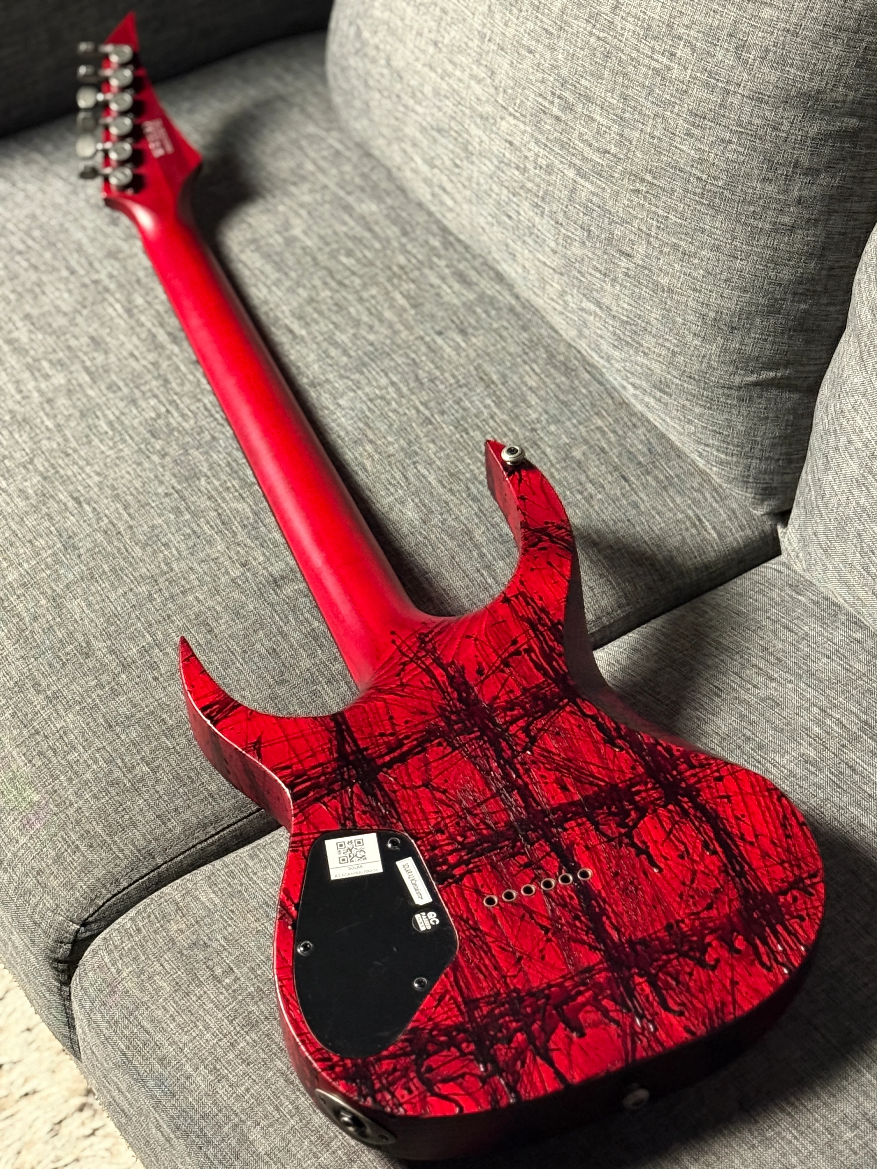 Solar Guitars A2.6 Canibalismo+ in Blood Red Open Pore with Blood Splatter IW21120562 - Image 3