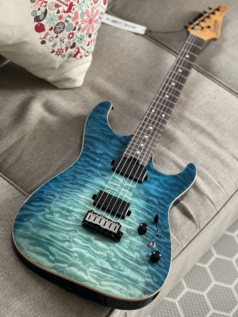 Soloking MS-1 Custom 22 HH Flat Top in Turquoise Wakesurf MOD with Fishman Fluence Modern - Image 3