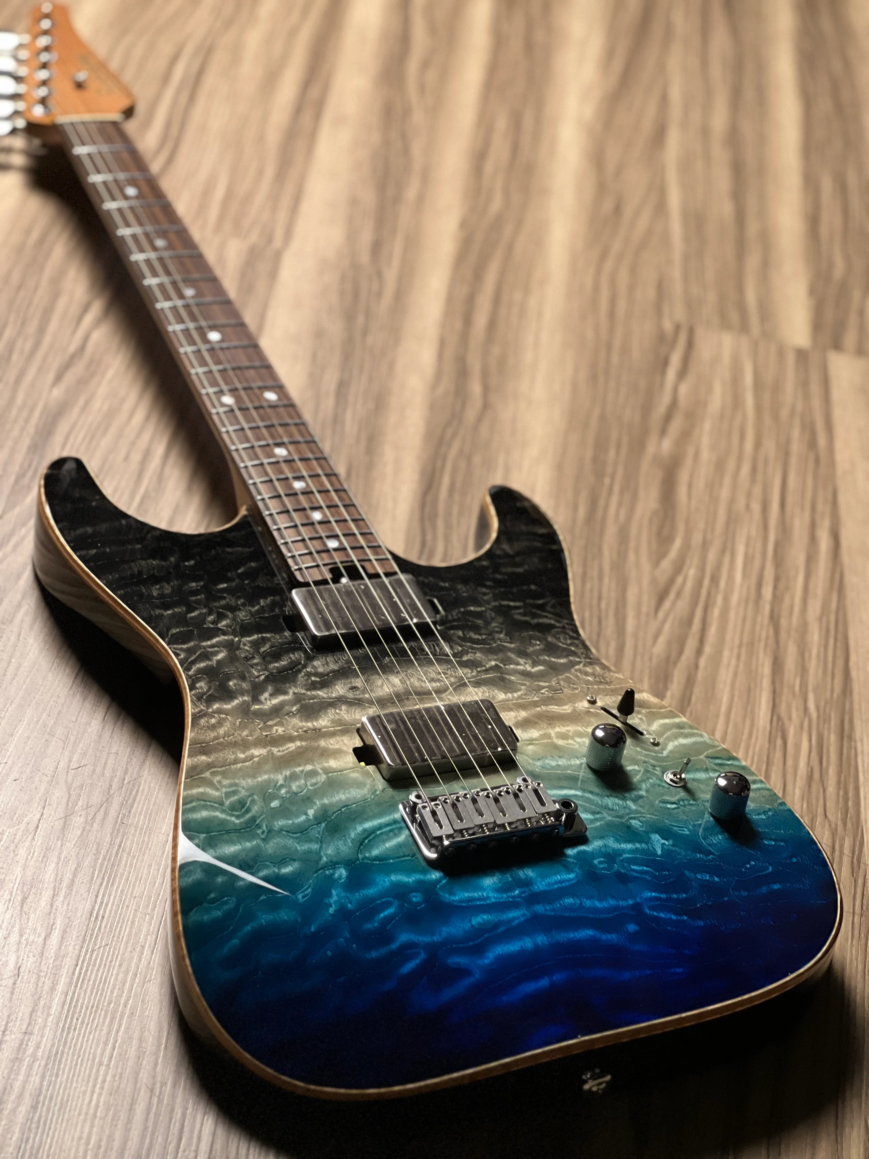 Soloking MS-1 Custom 22 HH Quilt with Rosewood FB in Ocean Storm Double Wipeout JESCAR - Image 5
