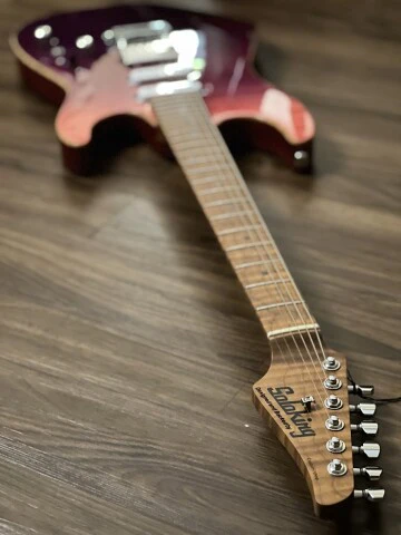 Soloking MS-1 Custom 22 HSS Flat Top Elite with One Piece Roasted Flame Neck in Purple Surf - Image 6