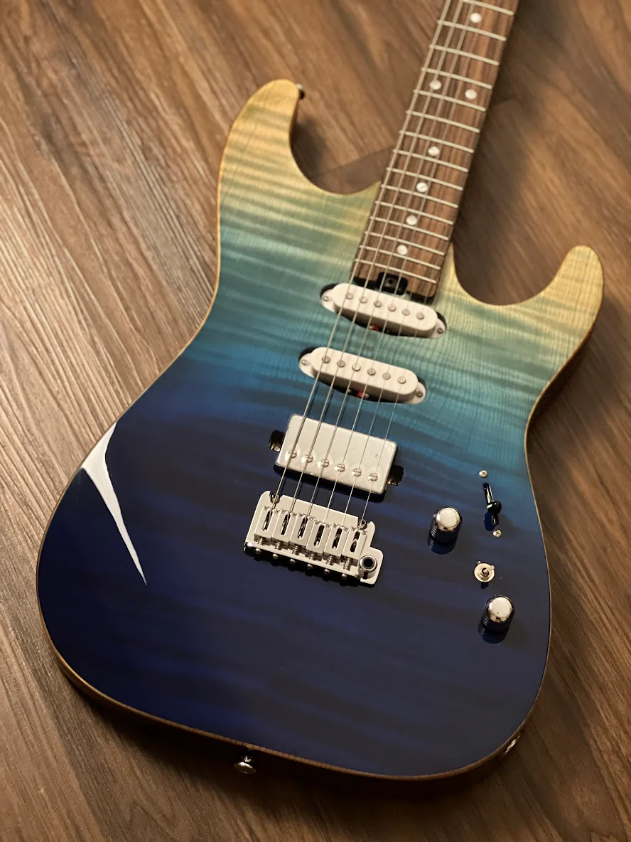 Soloking MS-1 Custom 22 HSS Flat Top Elite with Rosewood FB in Bora Blue Surf - Image 5